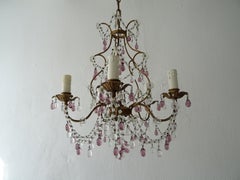 French Maison Baguès  Amethyst & Clear Murano Drops Chandelier, 1920s Signed