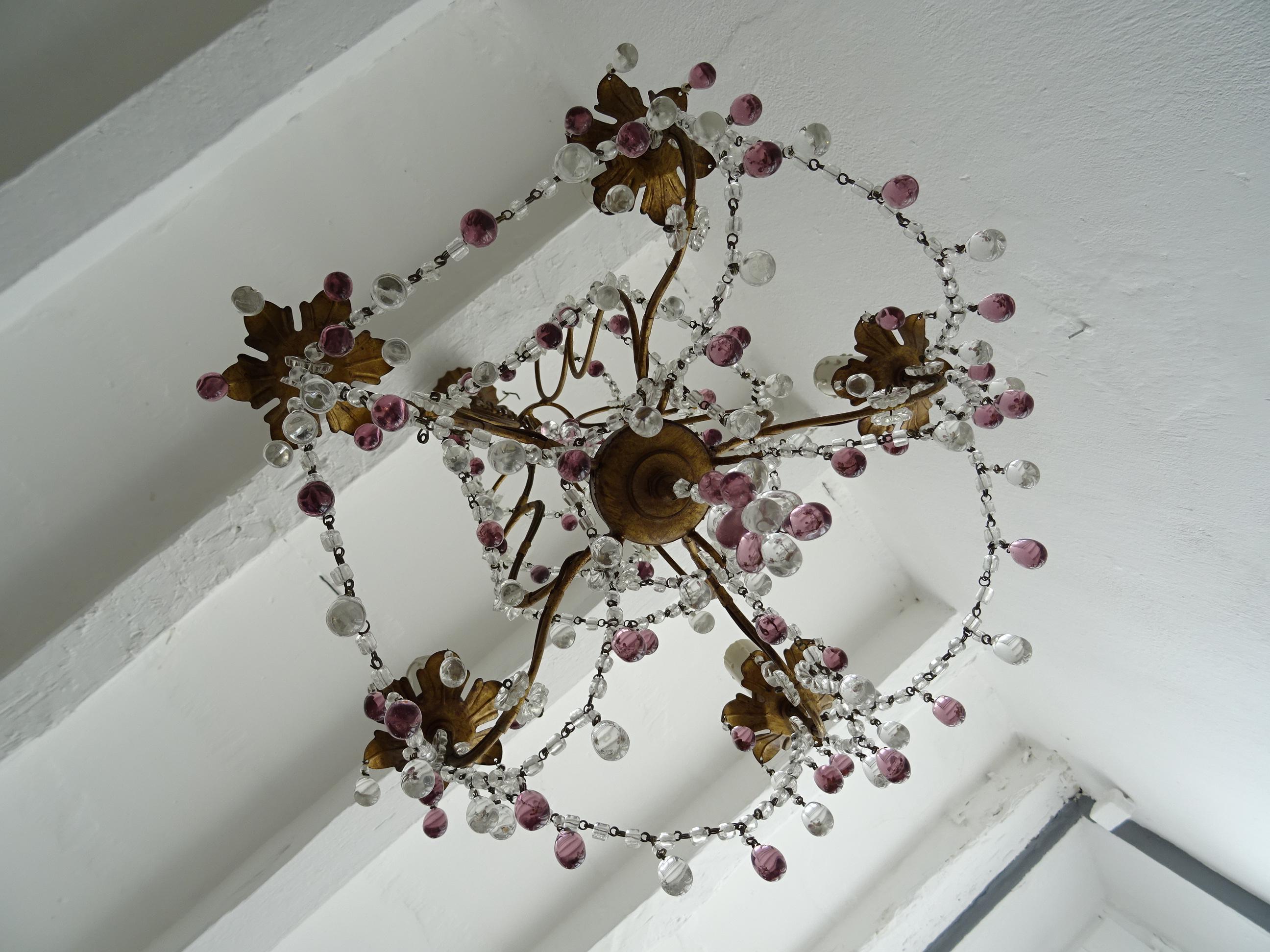 French Maison Baguès  Amethyst & Clear Murano Drops Chandelier, 1920s Signed For Sale 2