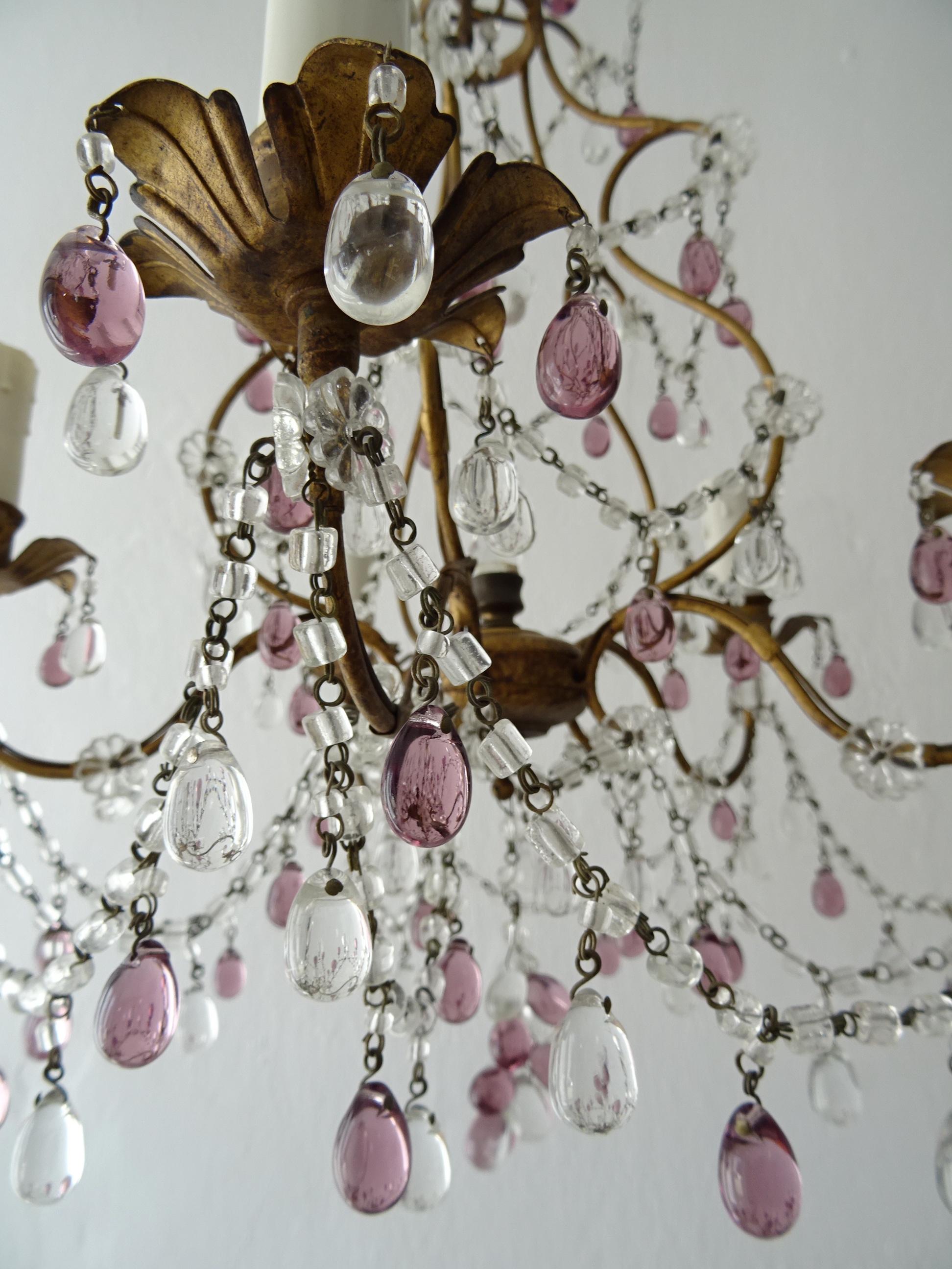 French Maison Baguès  Amethyst & Clear Murano Drops Chandelier, 1920s Signed For Sale 3