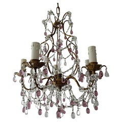 French Maison Baguès  Amethyst & Clear Murano Drops Chandelier, 1920s Signed