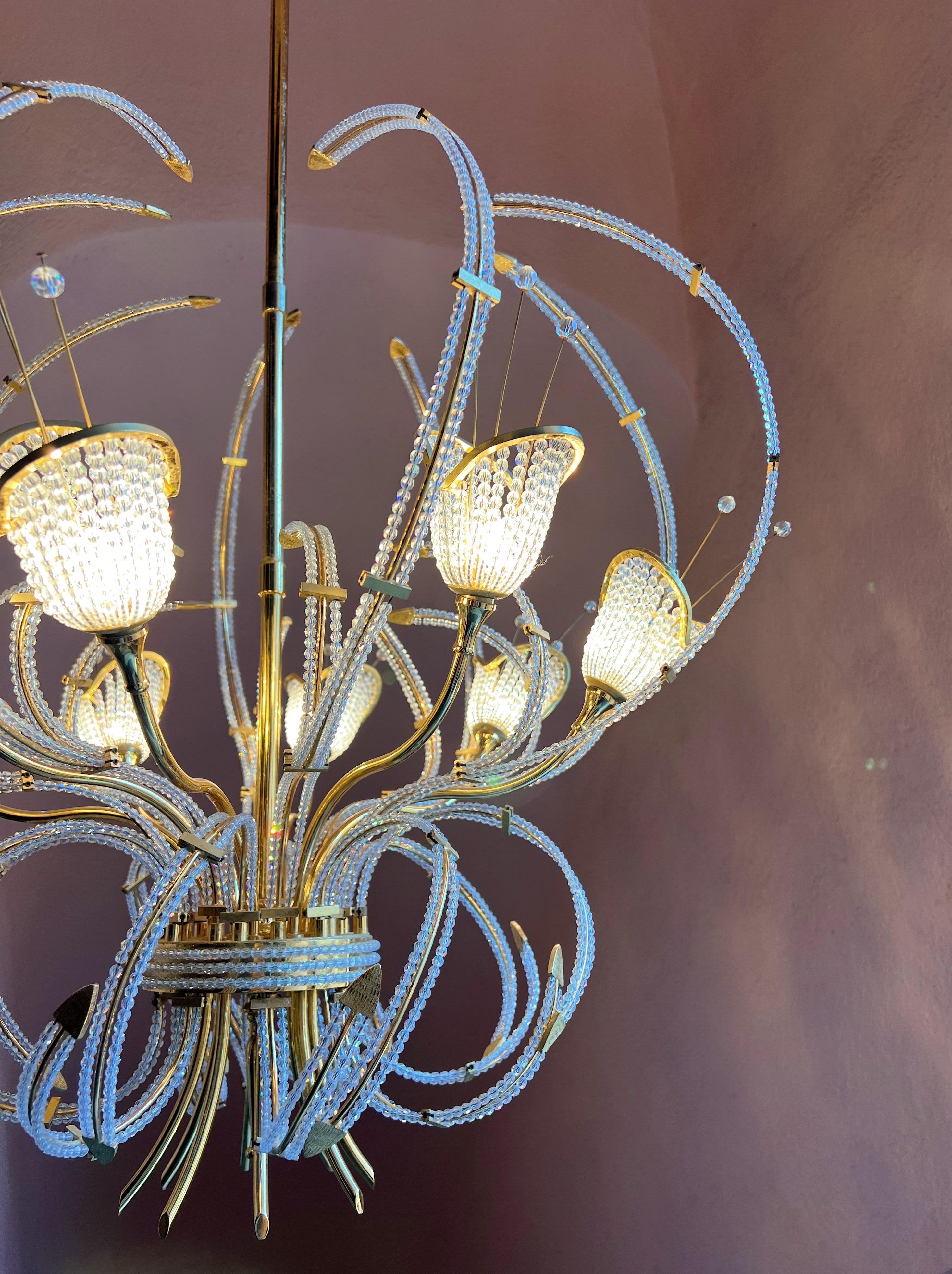 Brass French Maison Bagues Beaded Crystal Chandelier For Sale
