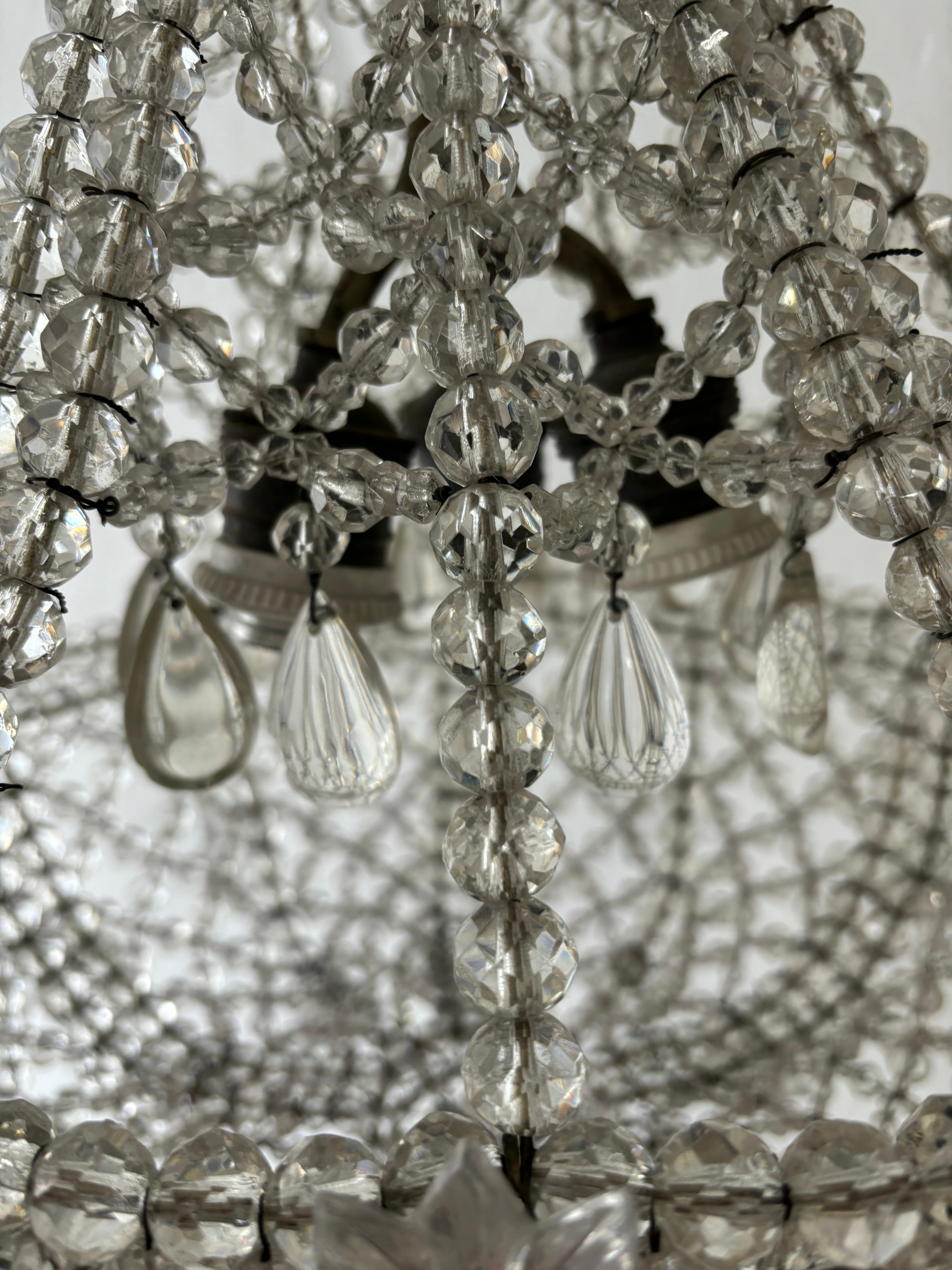 French Maison  Baguès Beaded with Crystal Prisms & Stars Chandelier c1900's For Sale 6