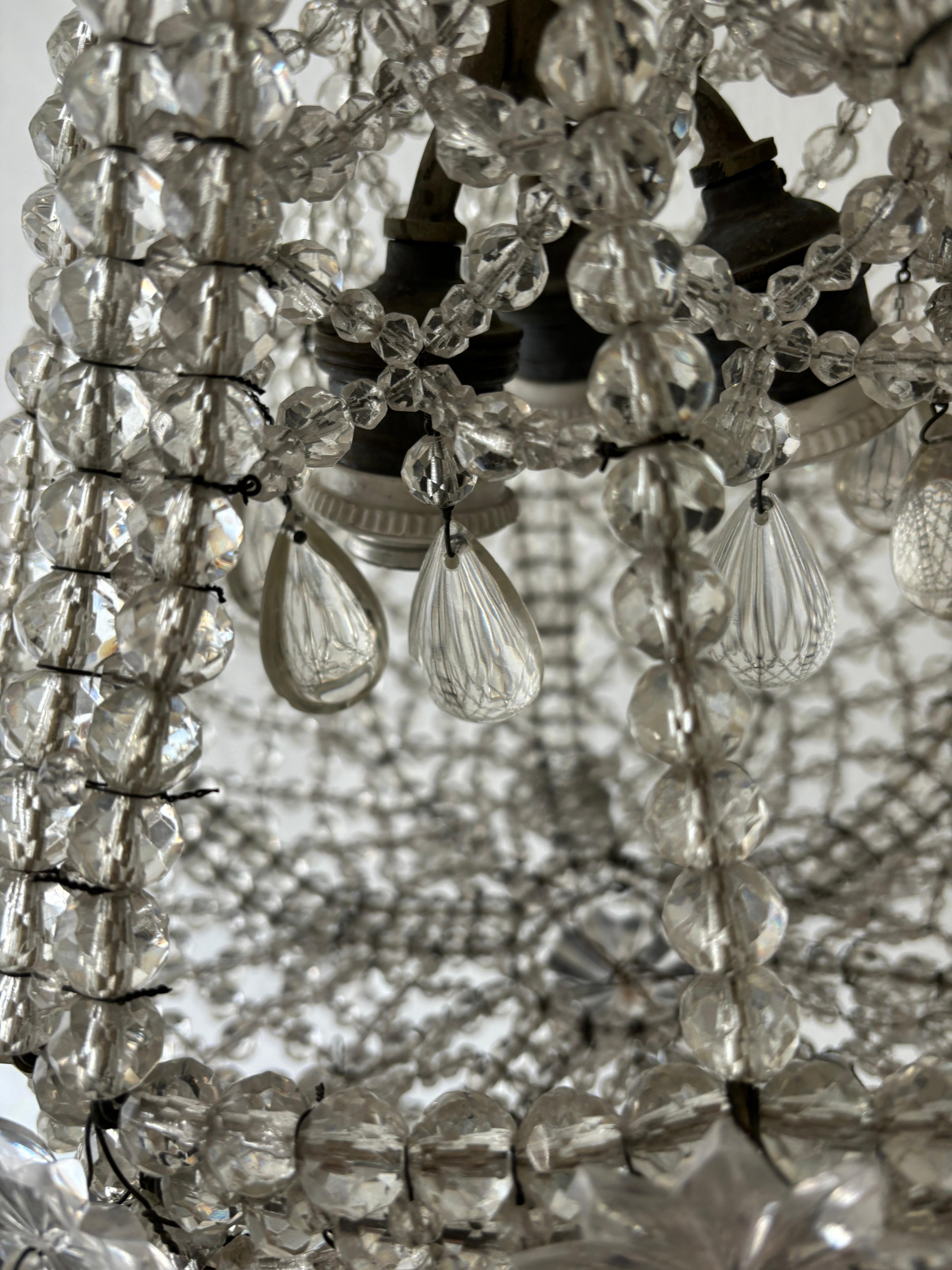 French Maison  Baguès Beaded with Crystal Prisms & Stars Chandelier c1900's For Sale 7