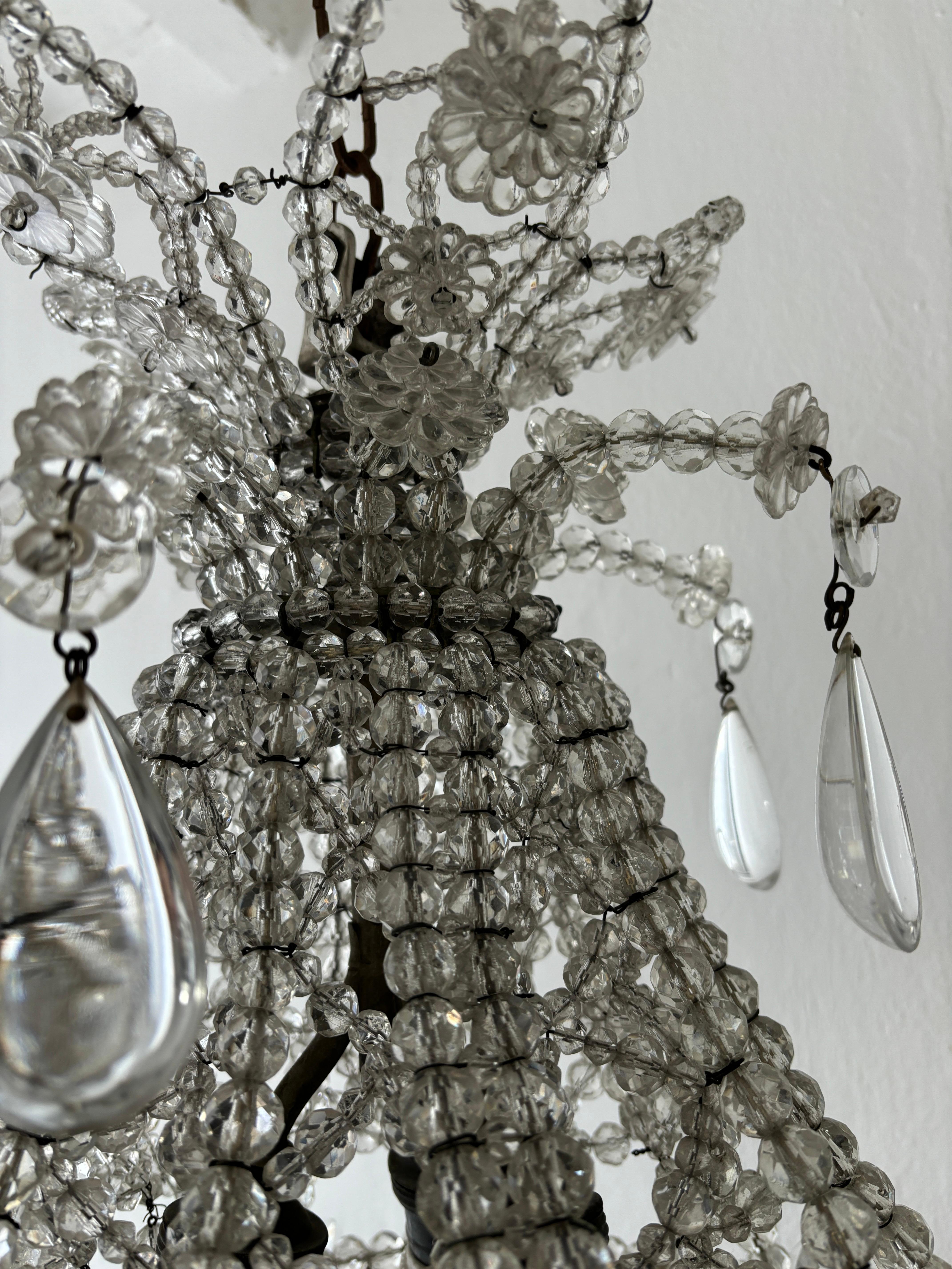 French Maison  Baguès Beaded with Crystal Prisms & Stars Chandelier c1900's For Sale 9