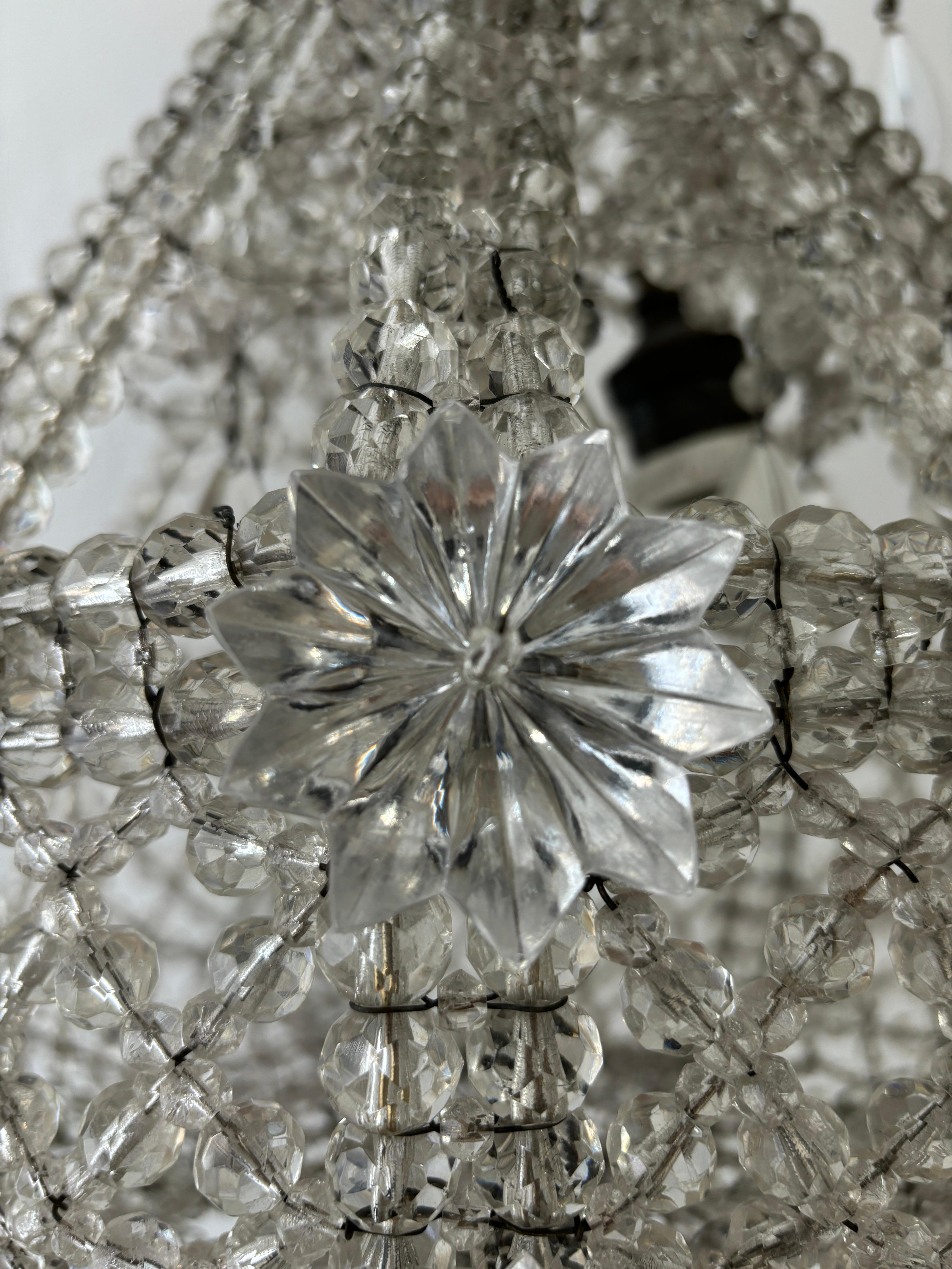 French Maison  Baguès Beaded with Crystal Prisms & Stars Chandelier c1900's For Sale 3