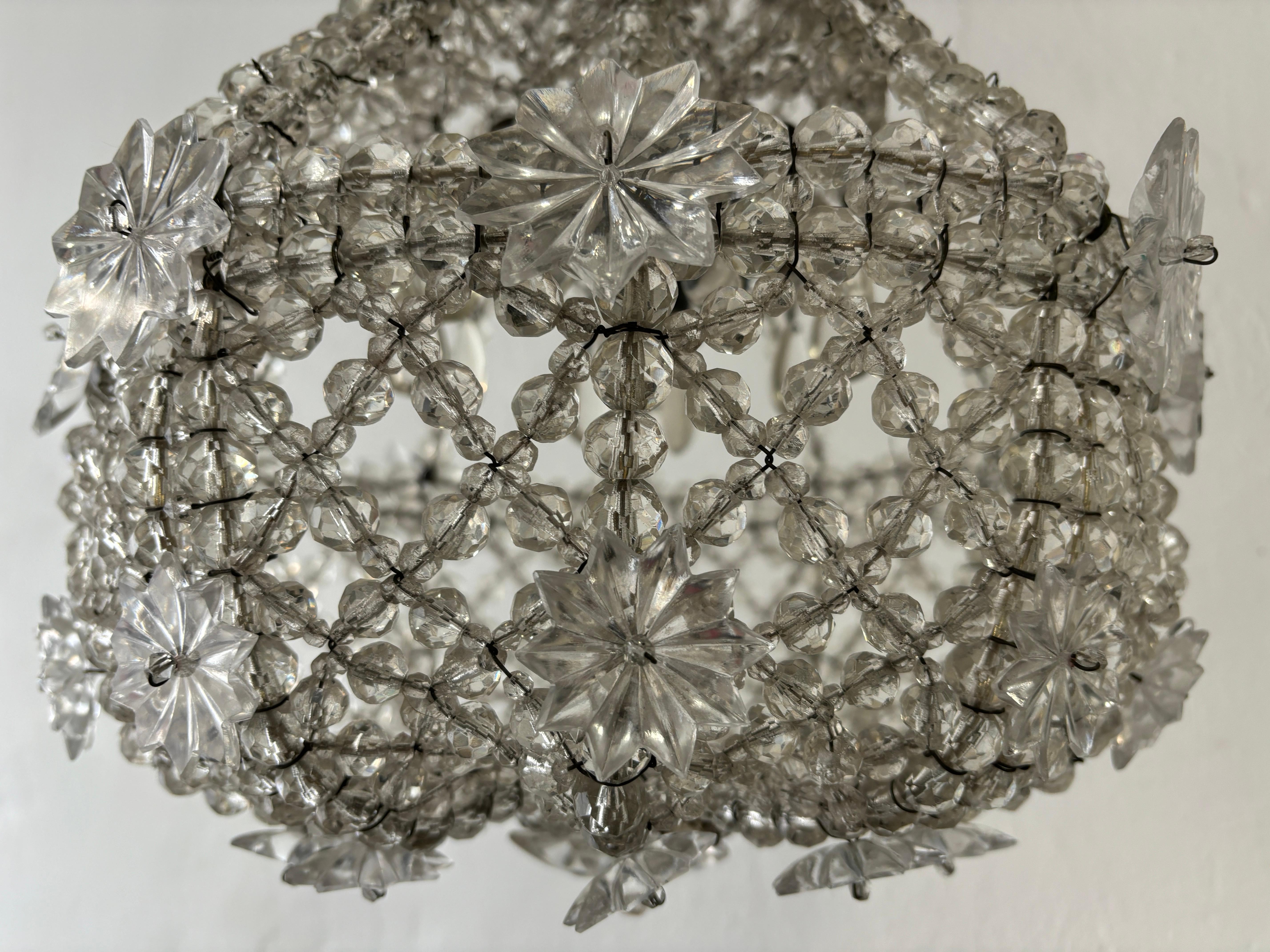 French Maison  Baguès Beaded with Crystal Prisms & Stars Chandelier c1900's For Sale 4