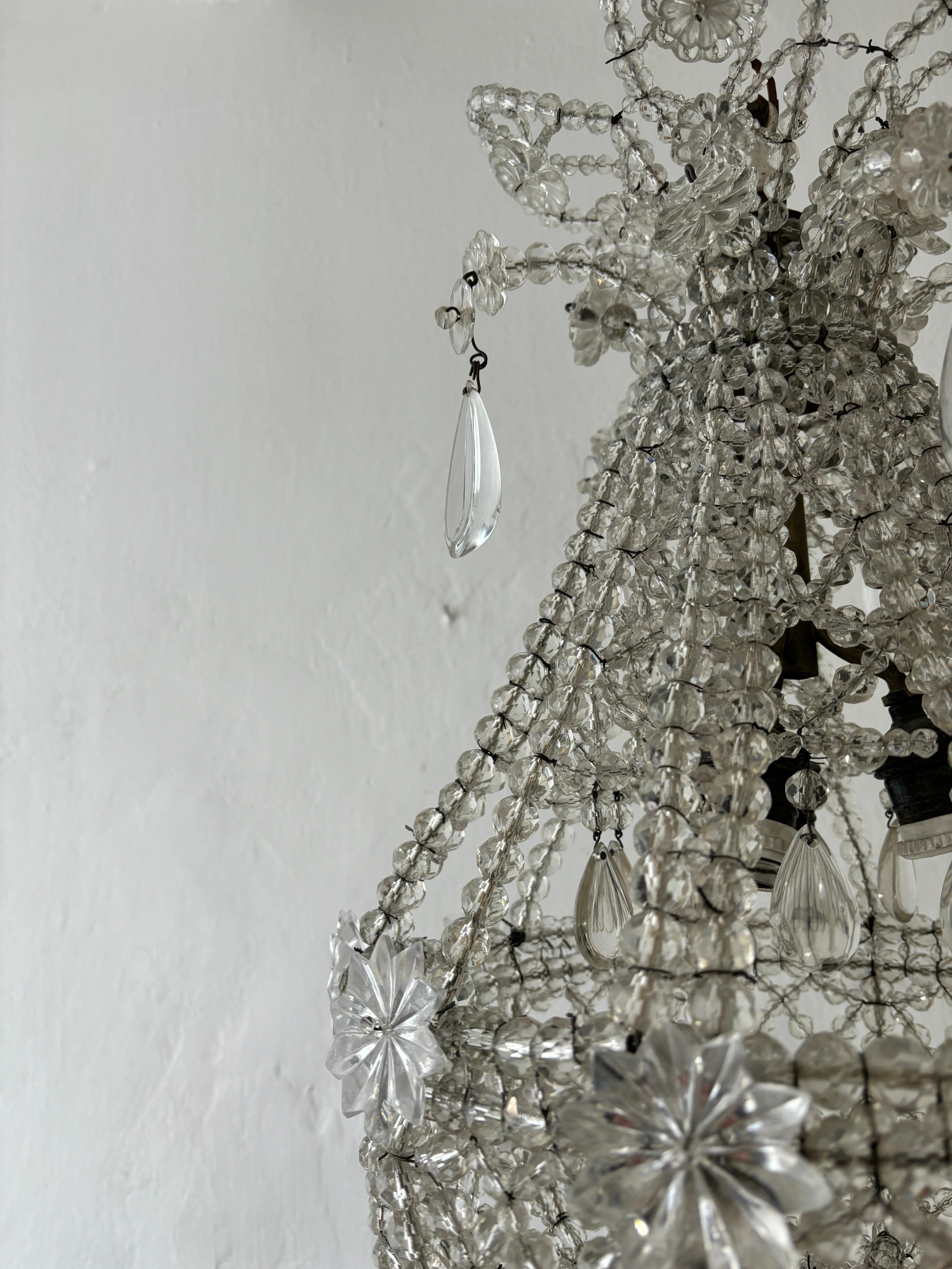 French Maison  Baguès Beaded with Crystal Prisms & Stars Chandelier c1900's For Sale 5