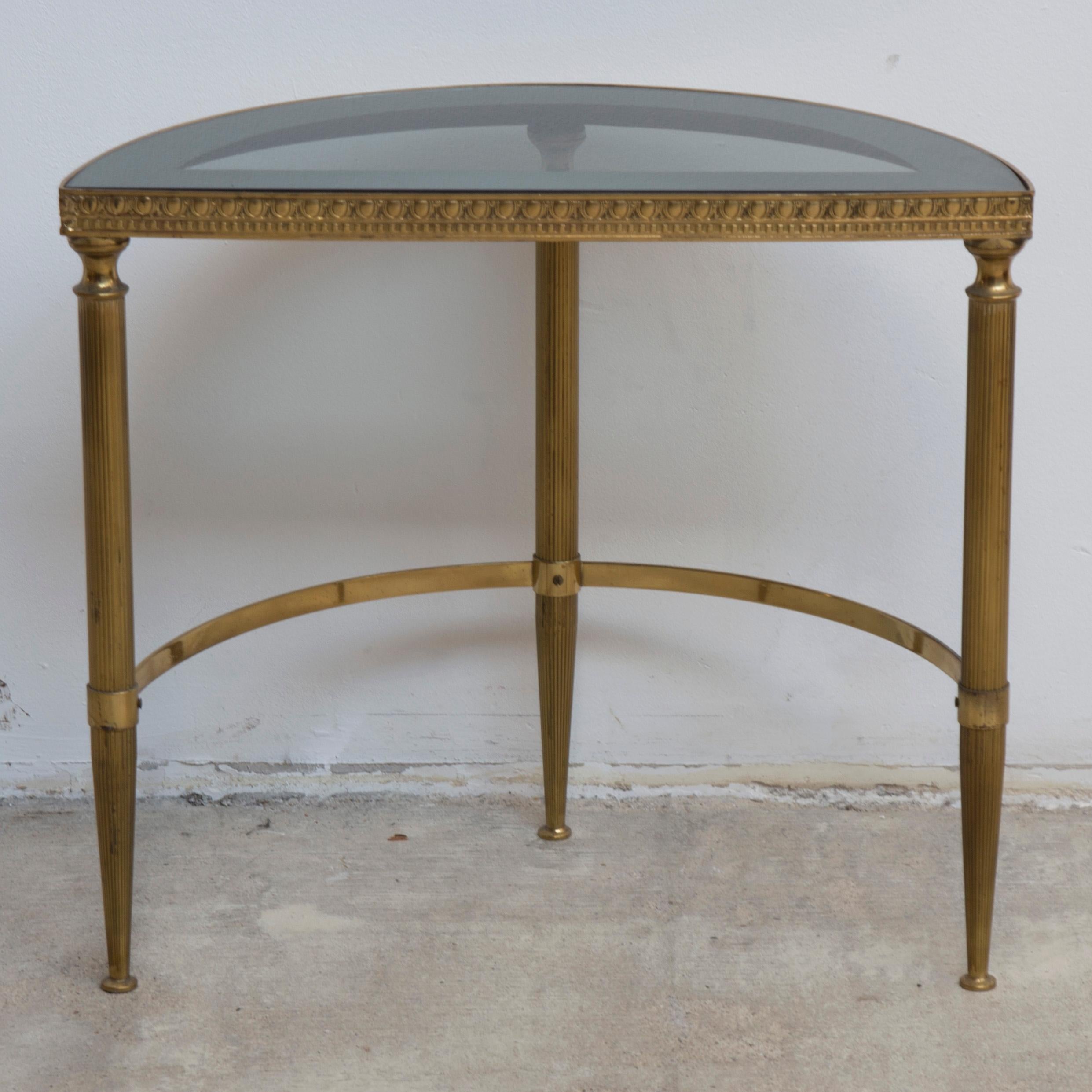 Hollywood Regency French Maison Baguès Brass Cocktail Side Table with Mirrored Glass Top