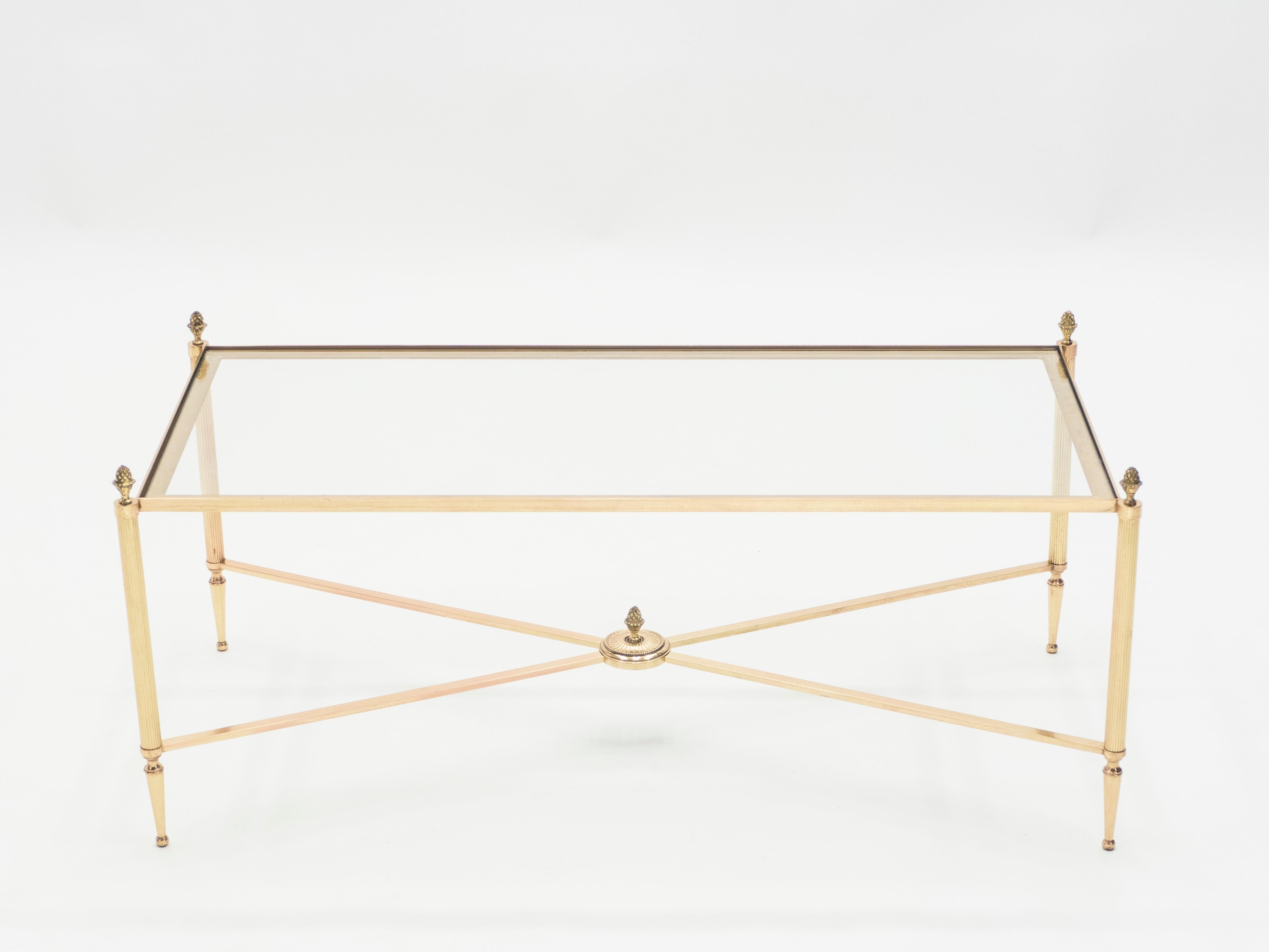 Mid-Century Modern French Maison Baguès Brass Glass Coffee Table, 1950s