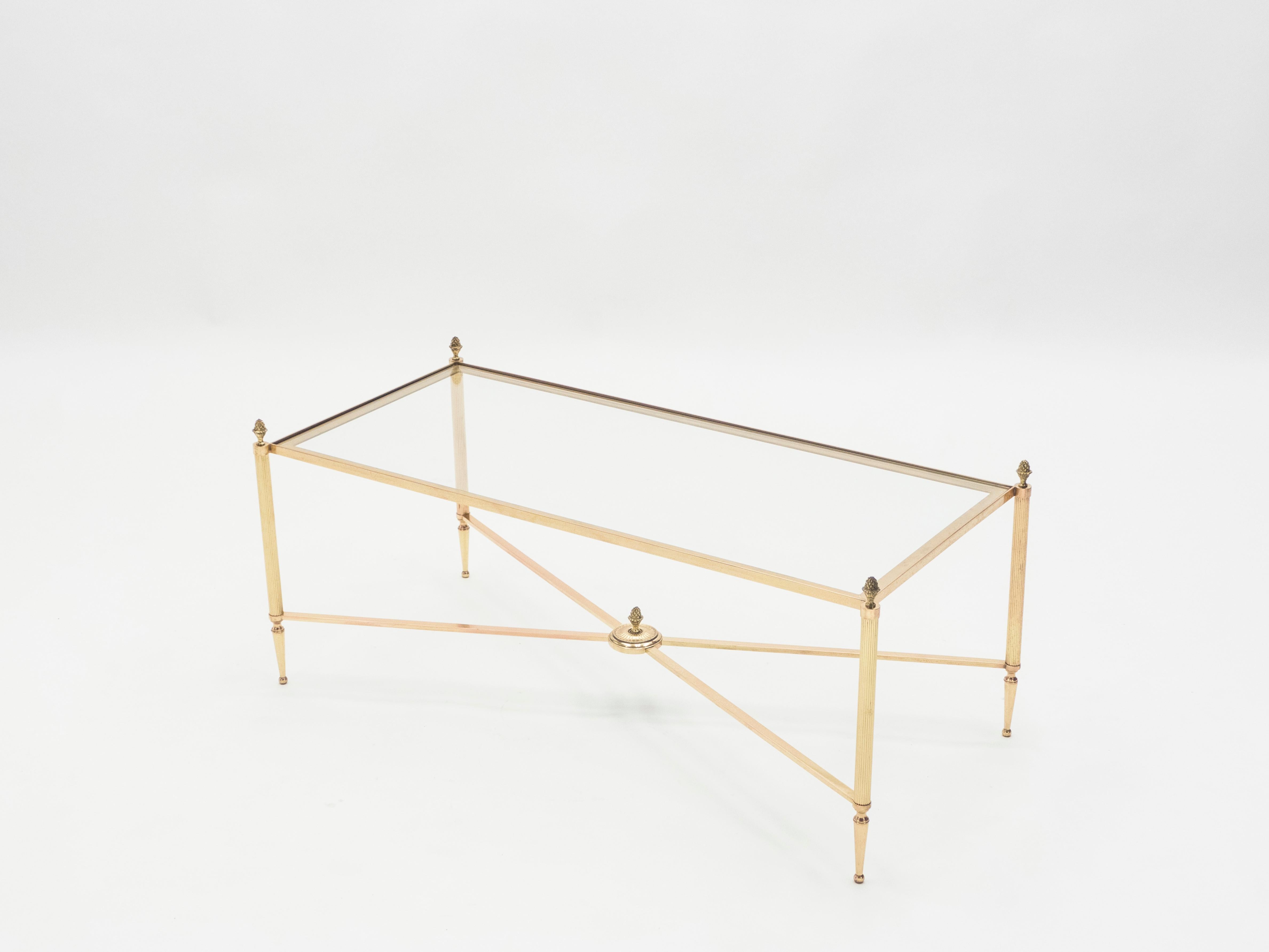 French Maison Baguès Brass Glass Coffee Table, 1950s In Good Condition In Paris, IDF