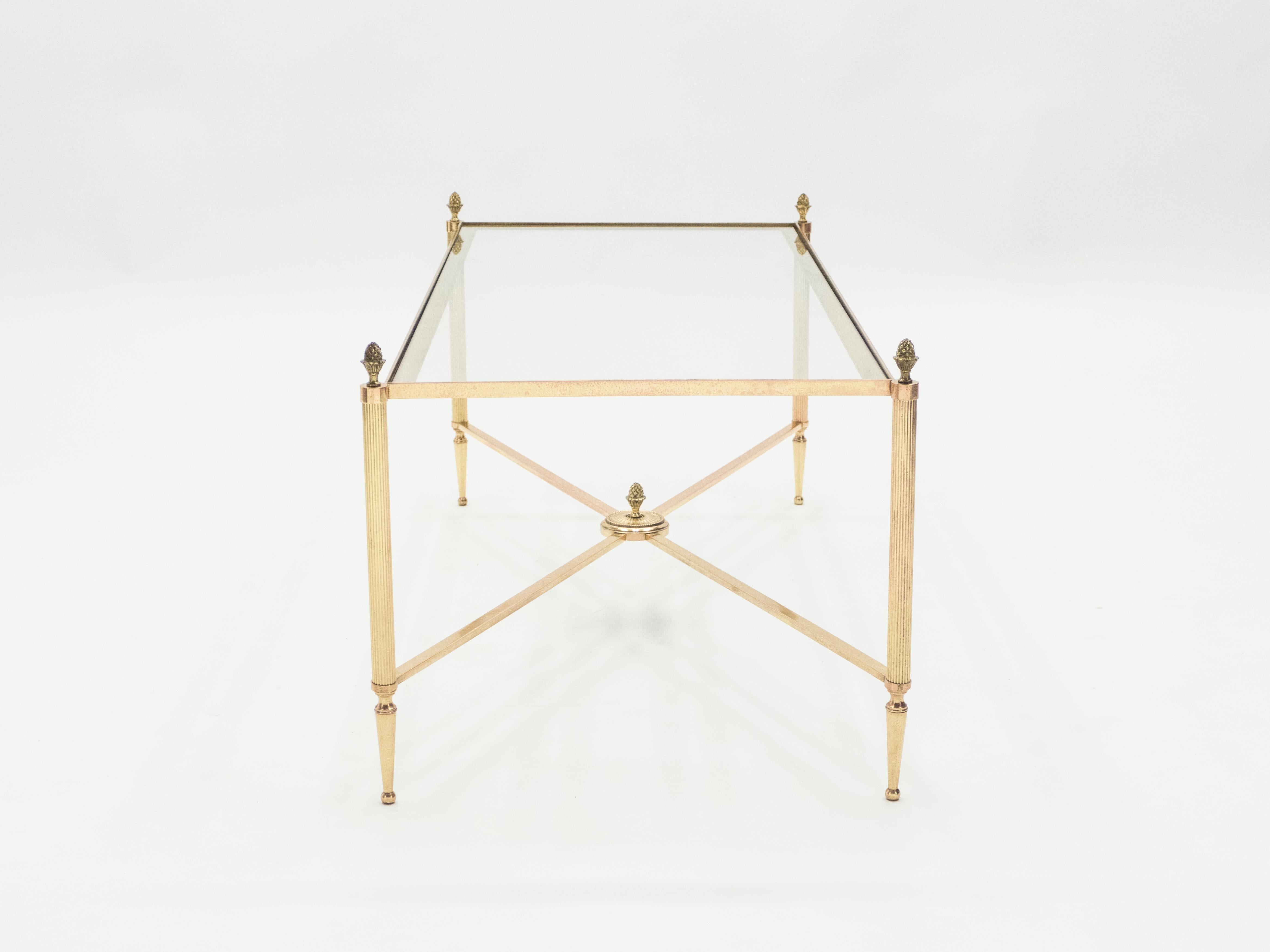 Mid-20th Century French Maison Baguès Brass Glass Coffee Table, 1950s