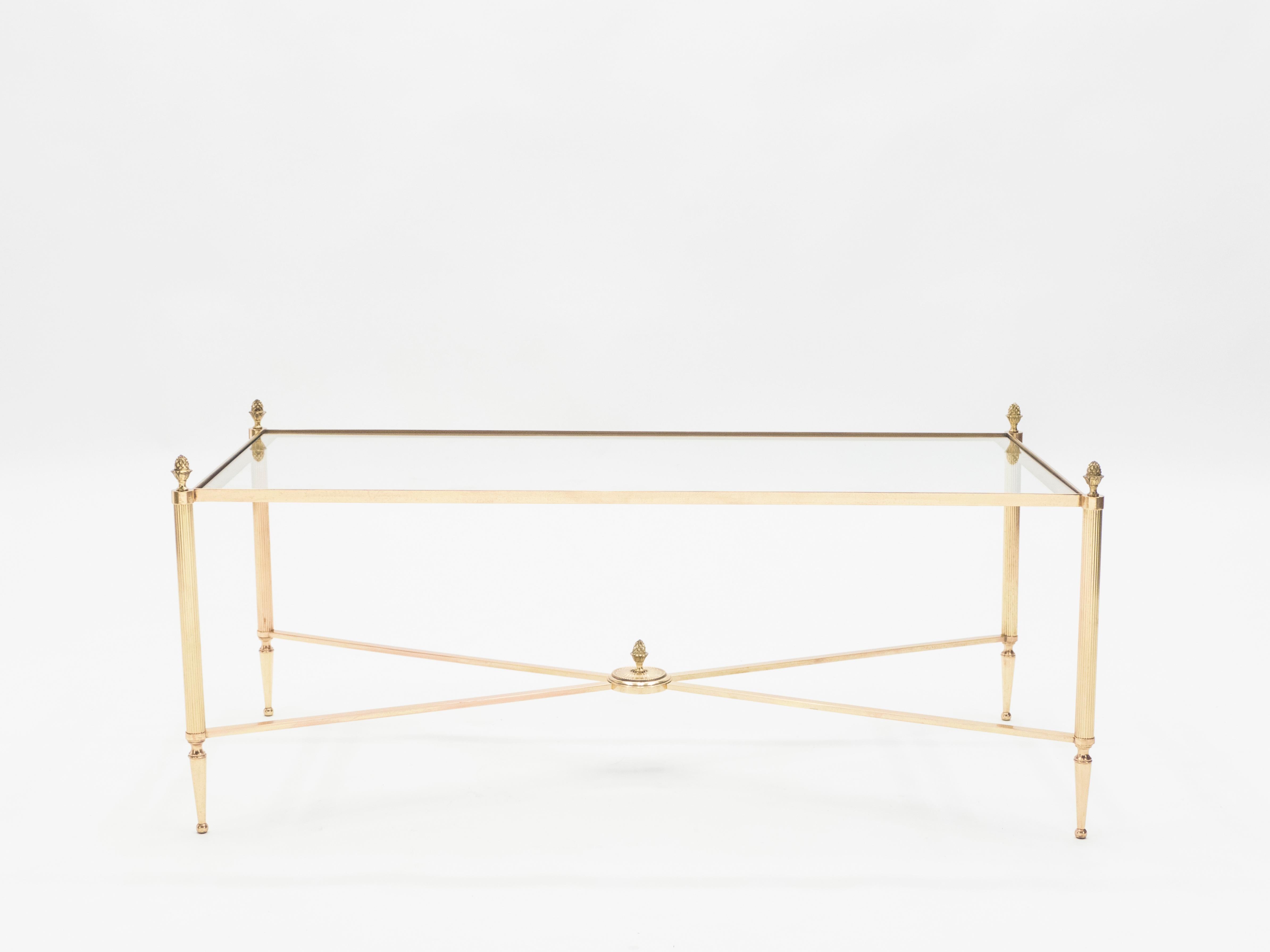 French Maison Baguès Brass Glass Coffee Table, 1950s 2