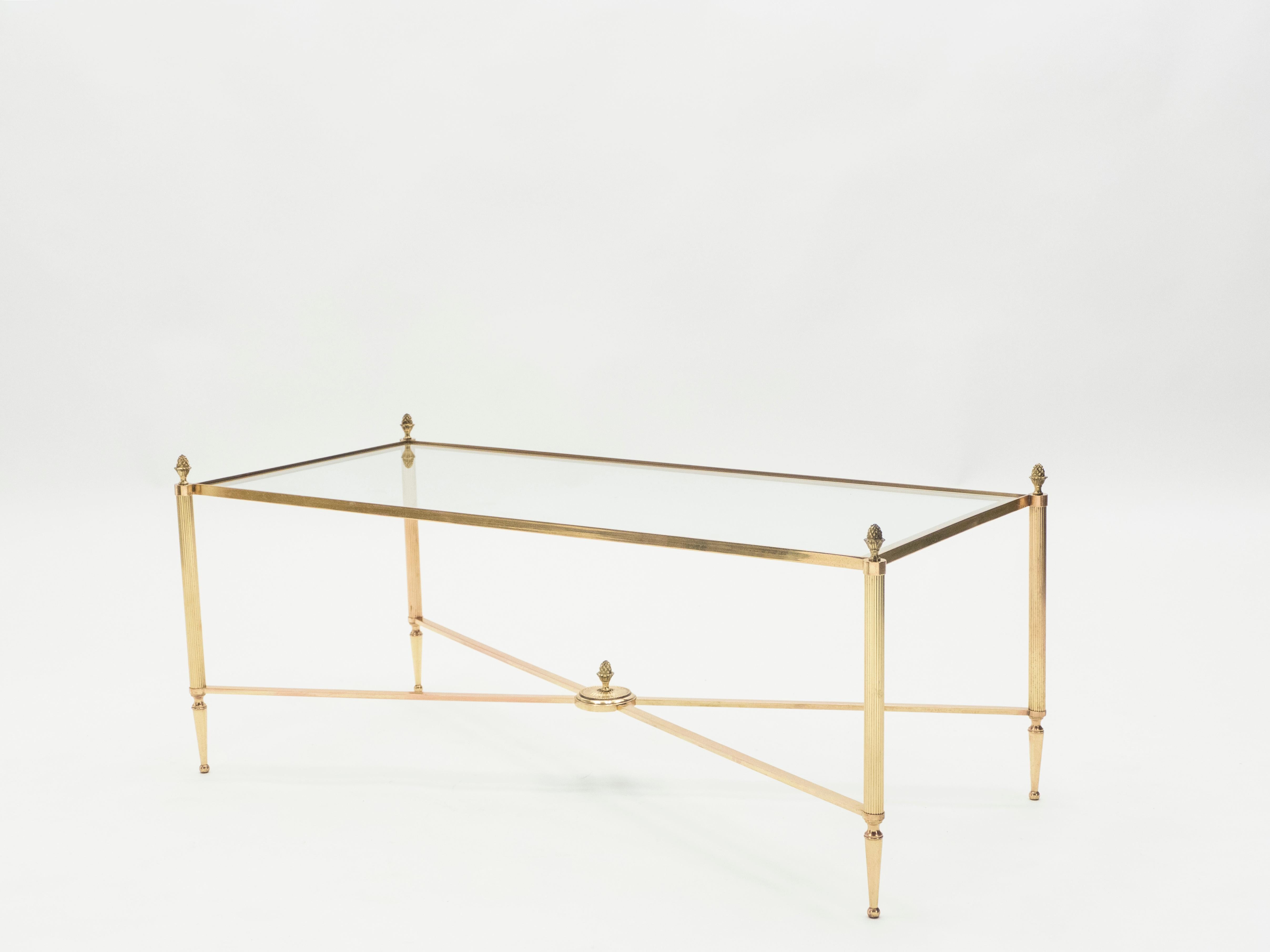 French Maison Baguès Brass Glass Coffee Table, 1950s 1