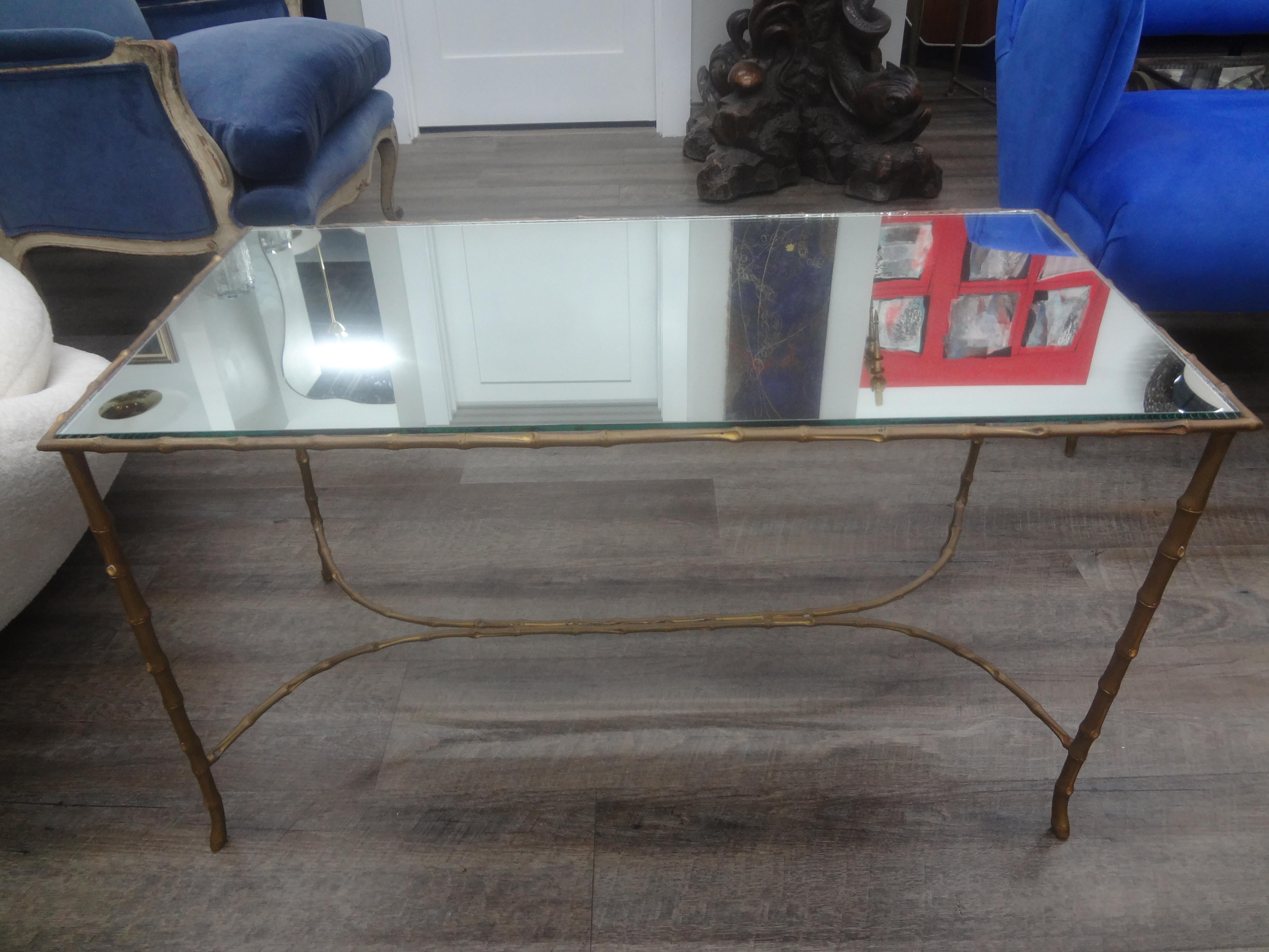 Louis XVI French Maison Baguès Bronze And Mirror Coffee Table For Sale