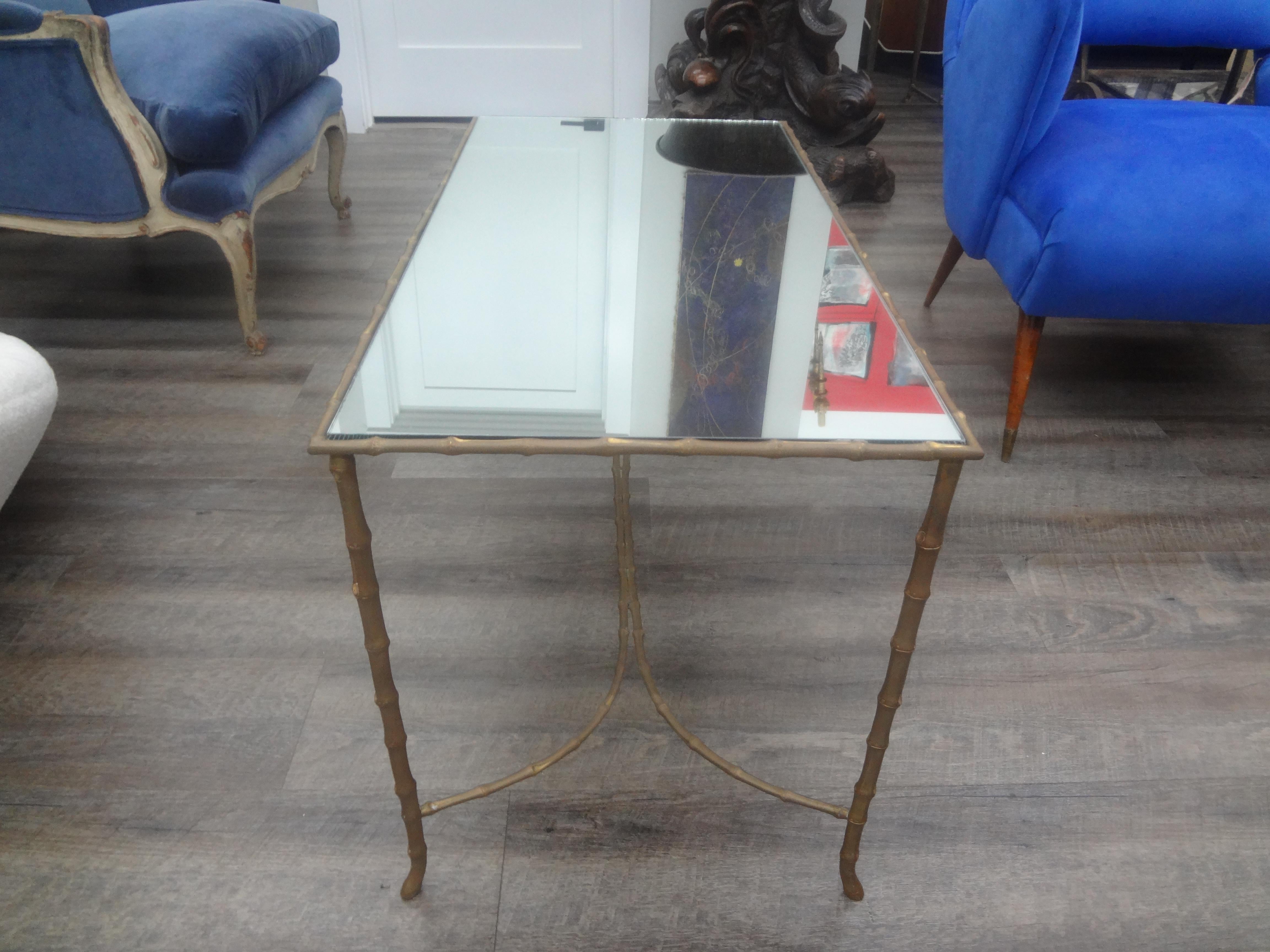 Mid-20th Century French Maison Baguès Bronze And Mirror Coffee Table For Sale