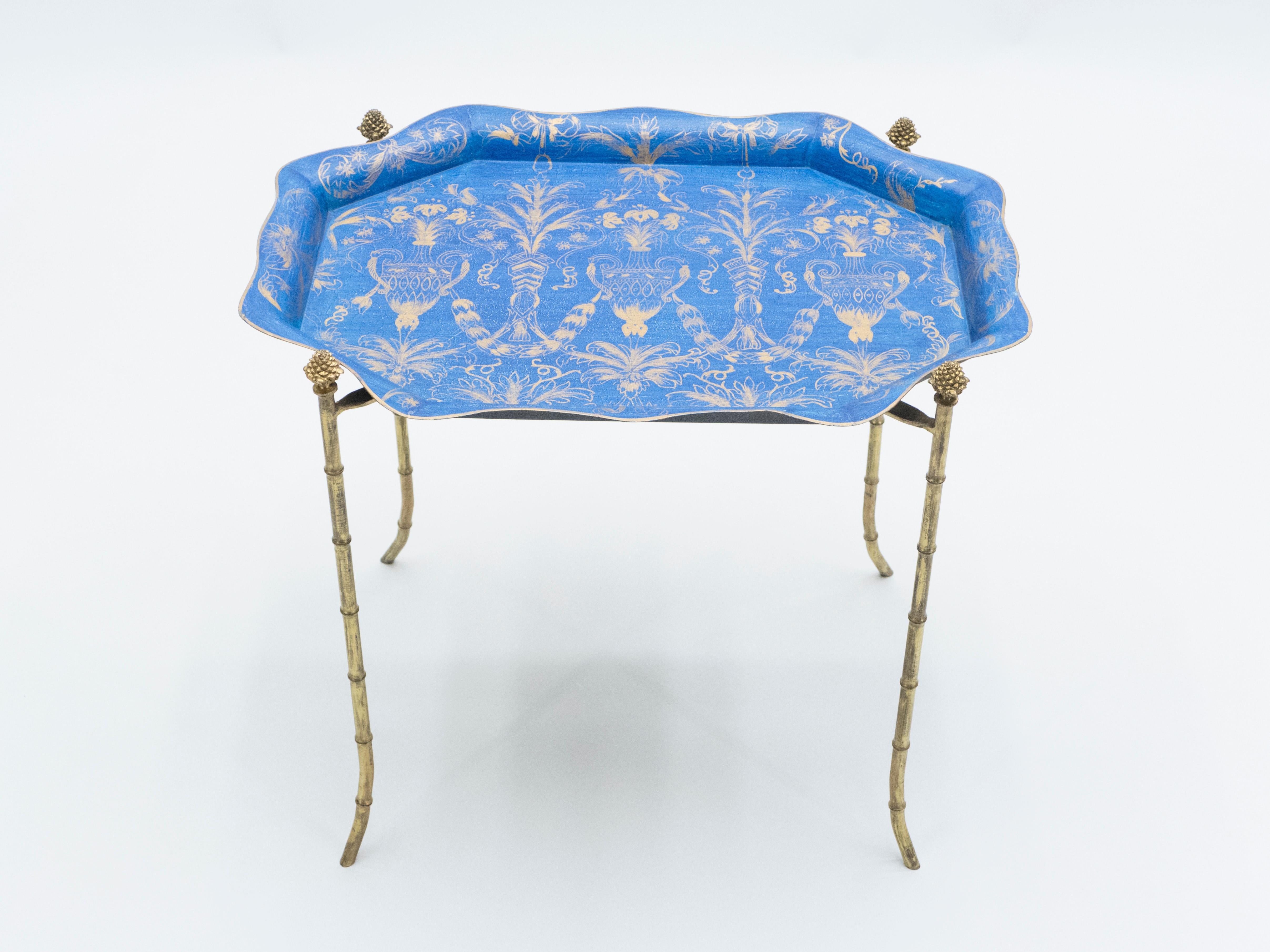 French Maison Baguès Bronze Blue Tray Table, 1960 6