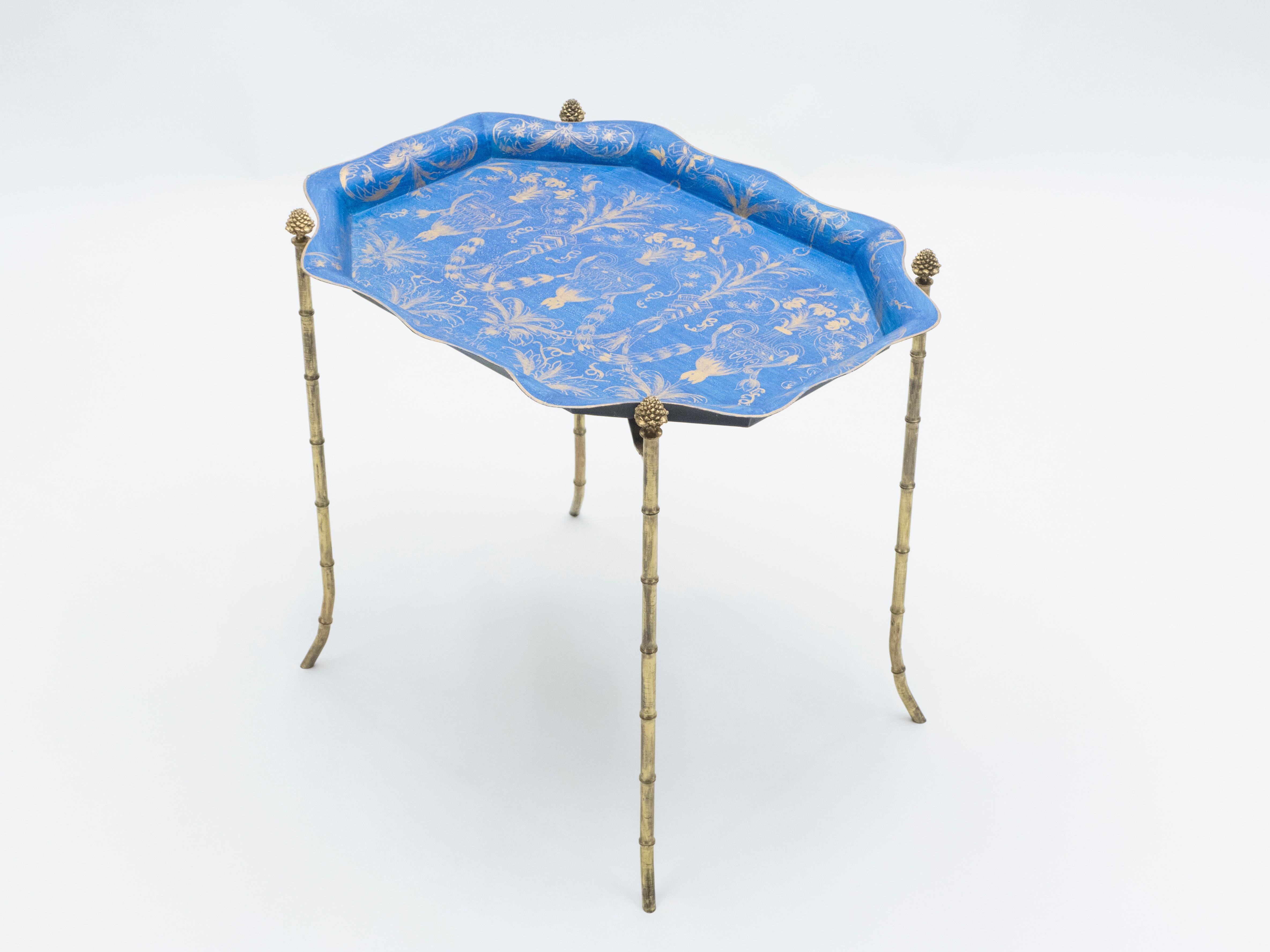 French Maison Baguès Bronze Blue Tray Table, 1960 1