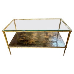French Maison Baguès Chinoiserie and Gilt Steel Coffee Table