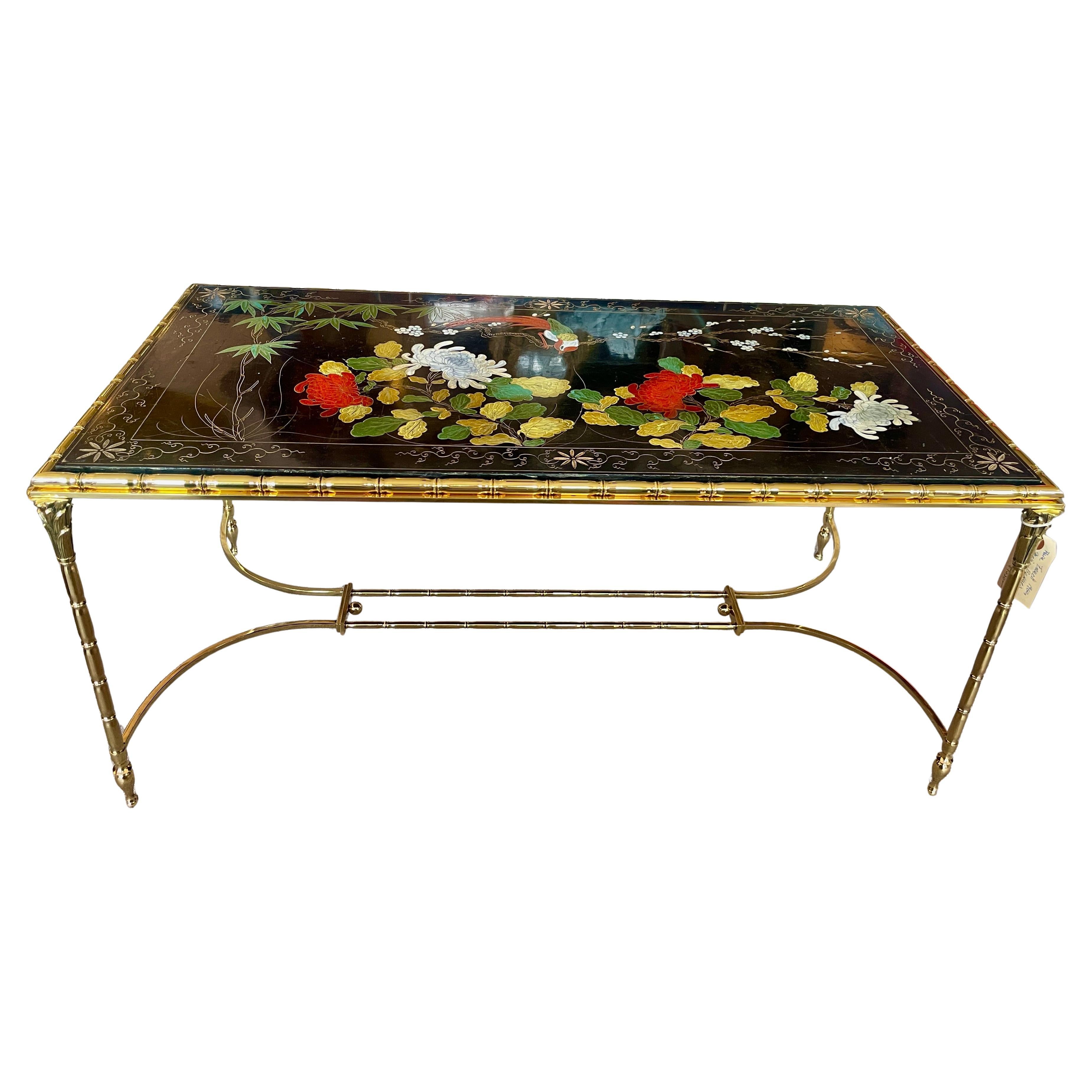 French Maison Baguès Coffee Table With Lacquer Top 
Bronze For Sale