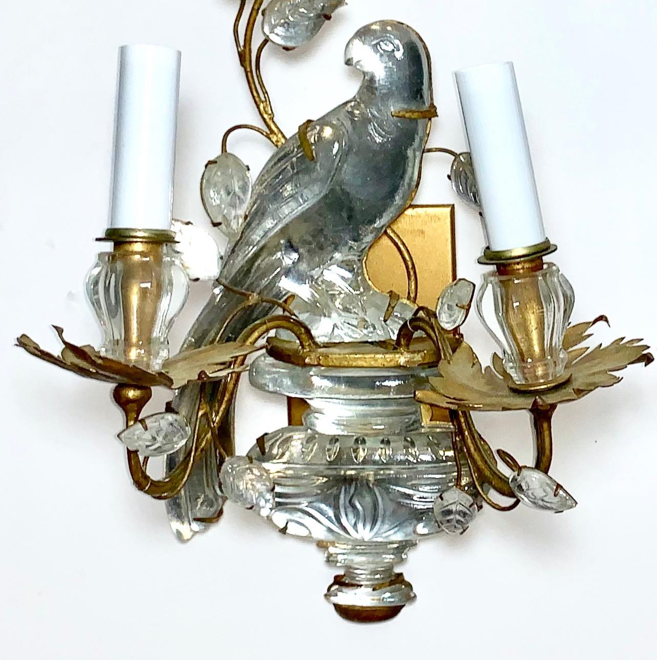 Art Deco French Maison Baguès Crystal Bird Sconces