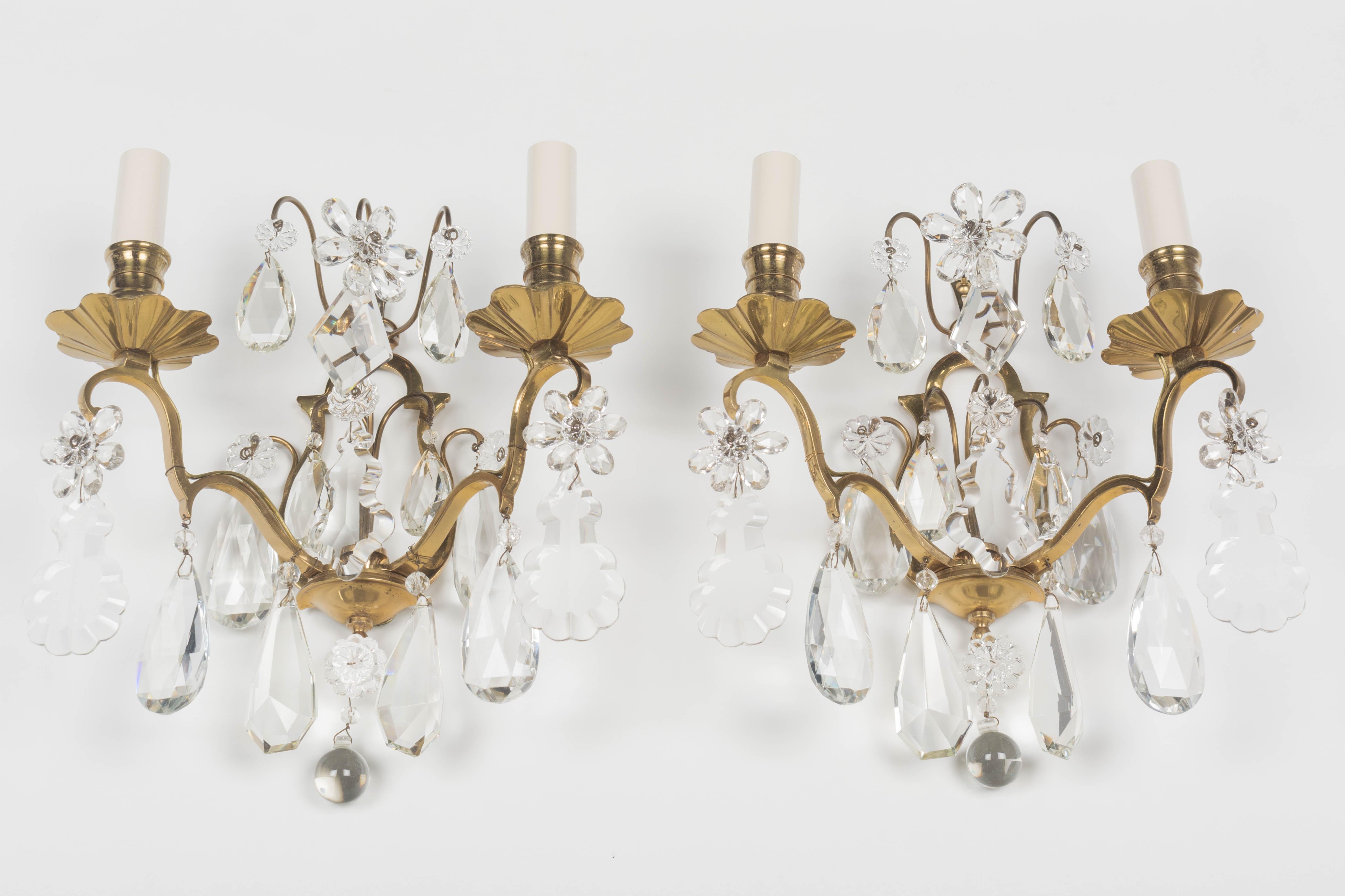 French Maison Baguès Crystal Sconces, a Pair In Good Condition In Winter Park, FL