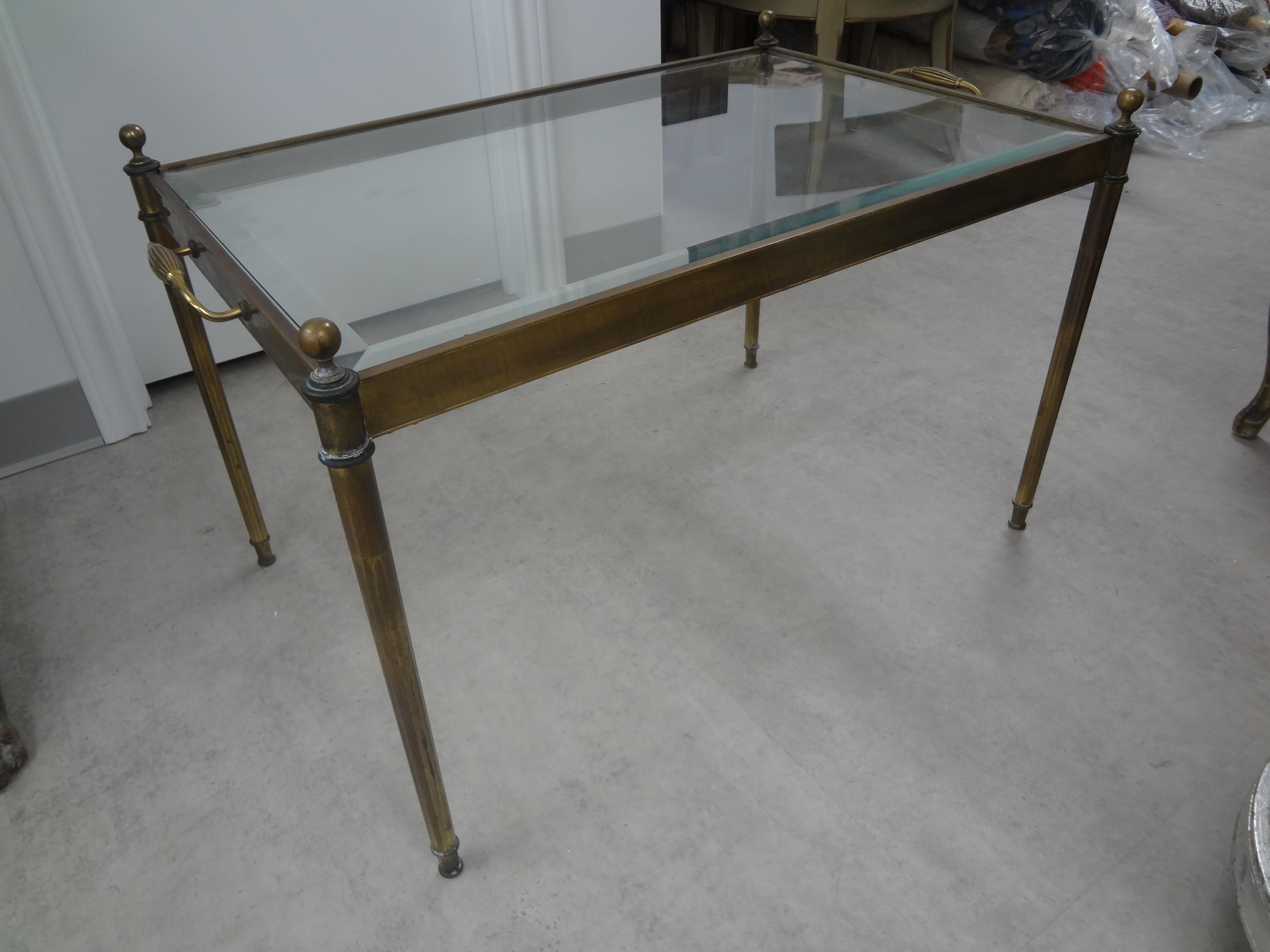 French Maison Bagues Inspired Louis XVI Style Brass and Glass Coffee Table For Sale 5