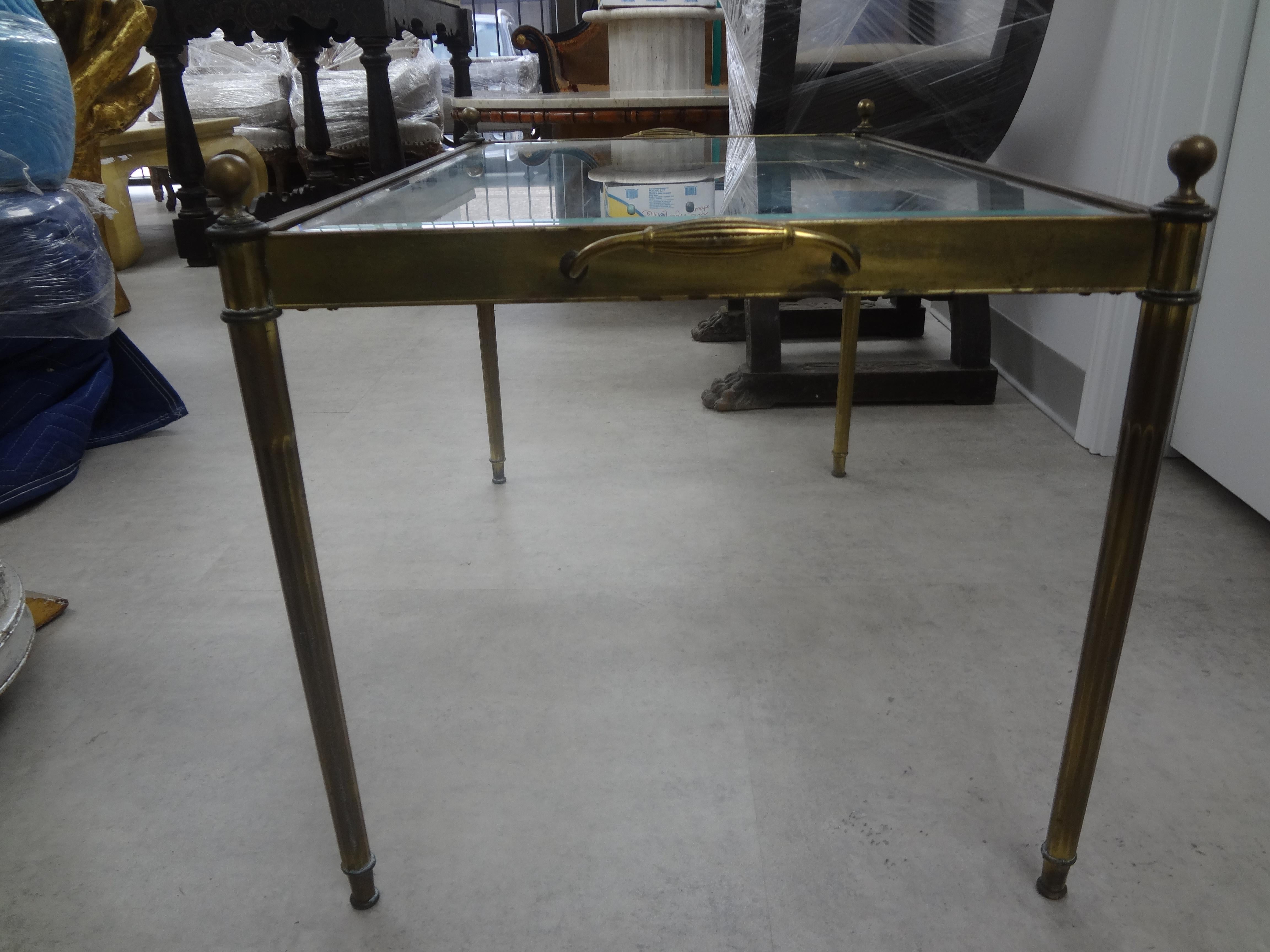 European French Maison Bagues Inspired Louis XVI Style Brass and Glass Coffee Table For Sale