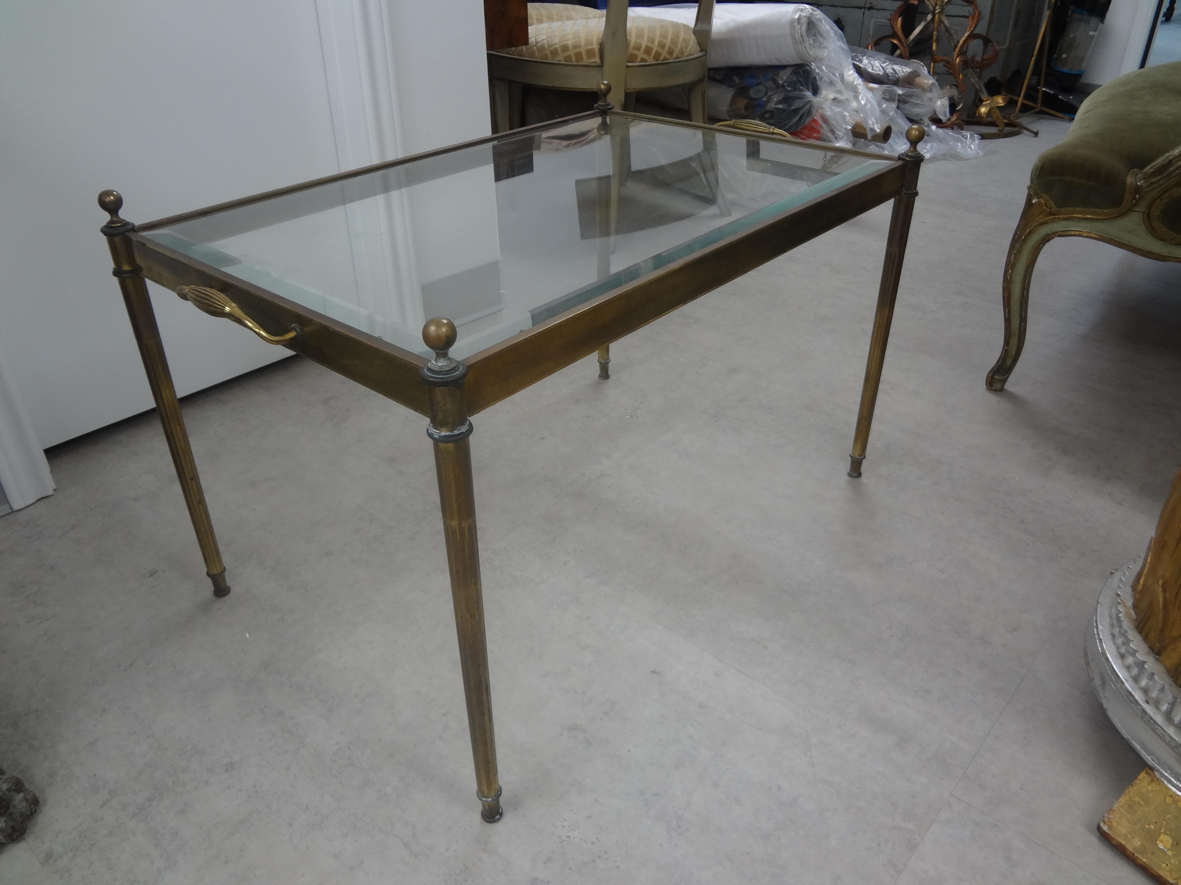French Maison Bagues Inspired Louis XVI Style Brass and Glass Coffee Table For Sale 2