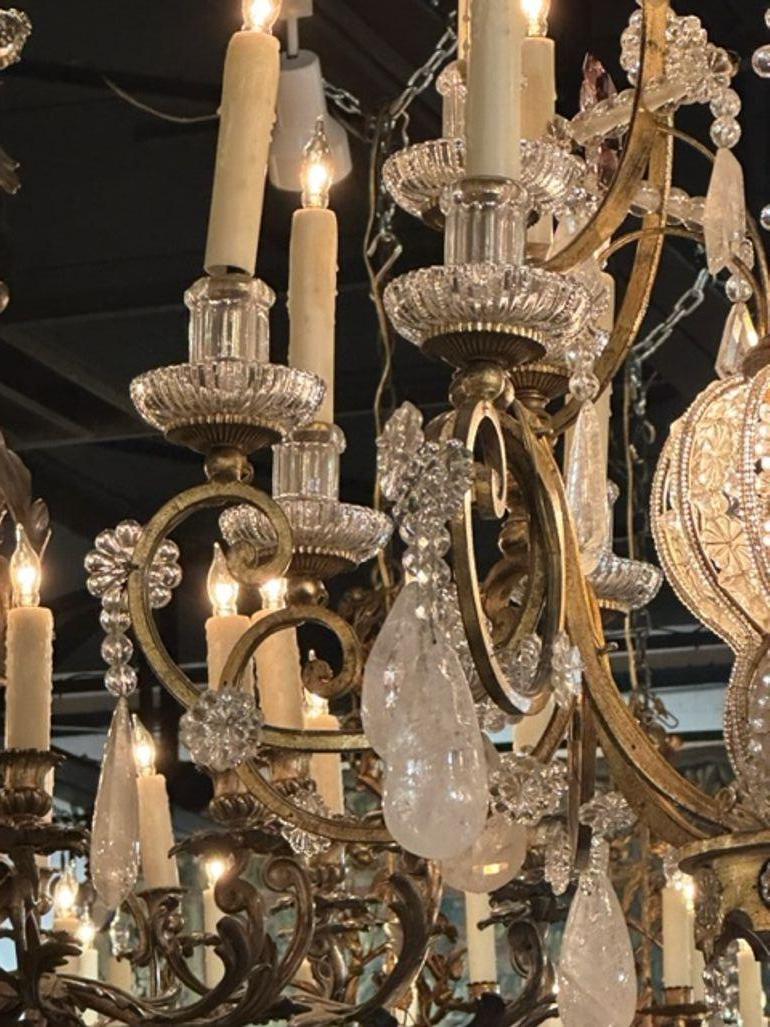 Bronze French Maison Bagues Rock Crystal Chandelier For Sale