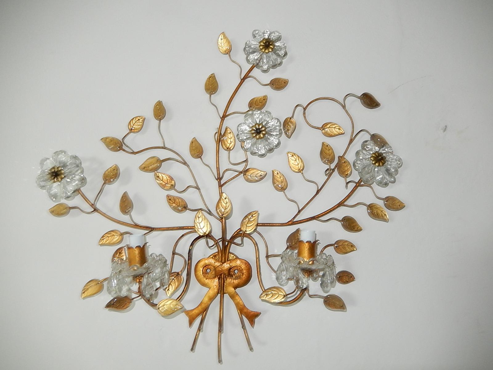 French Maison Baguès Style Set of Four Huge Flower Floral Crystal Sconces In Good Condition In Modena (MO), Modena (Mo)
