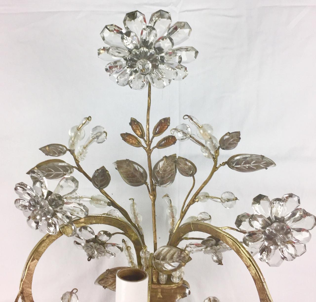 French Maison Baguès Set of Three Floral Spray Sconces, Electrified For Sale 3