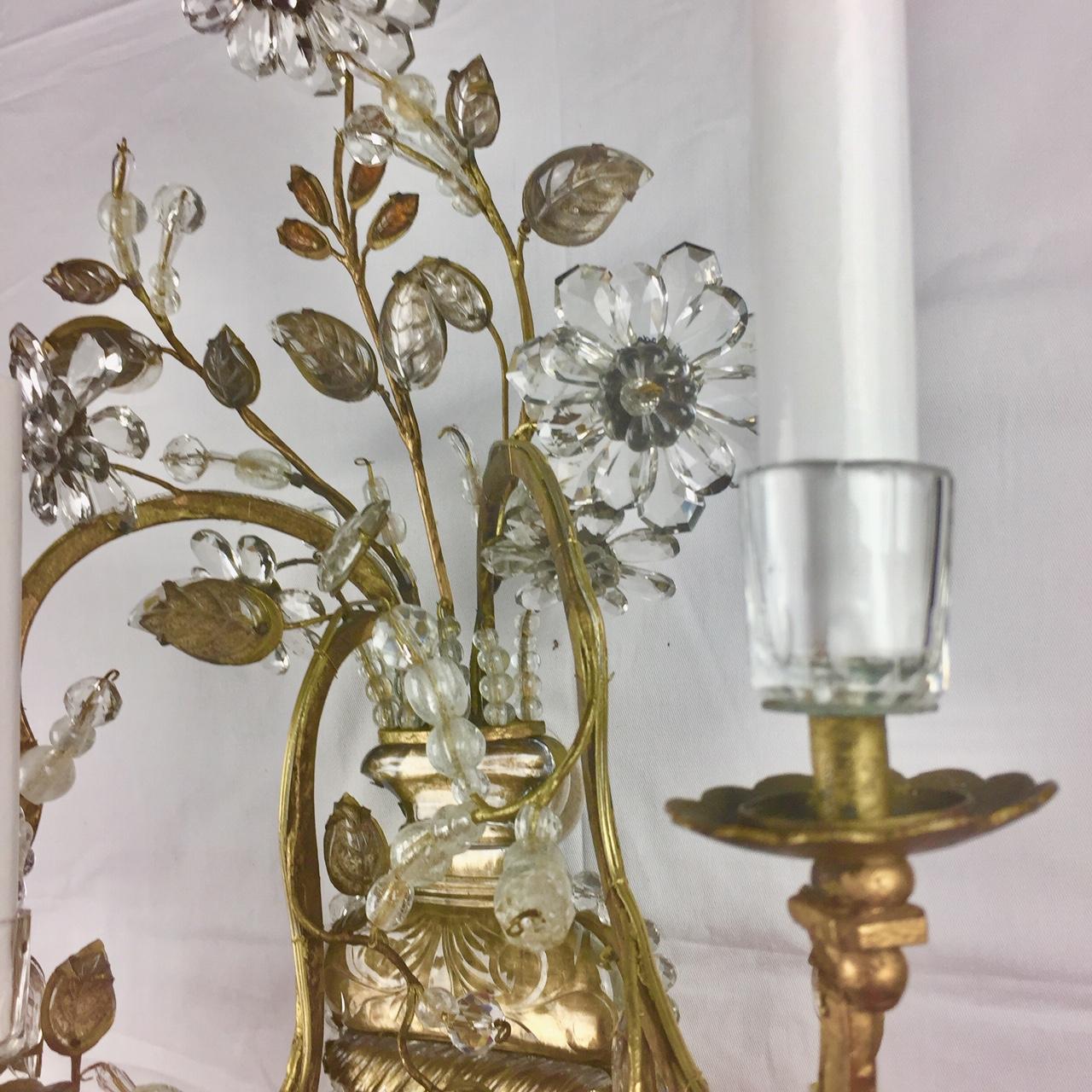 French Maison Baguès Set of Three Floral Spray Sconces, Electrified For Sale 5