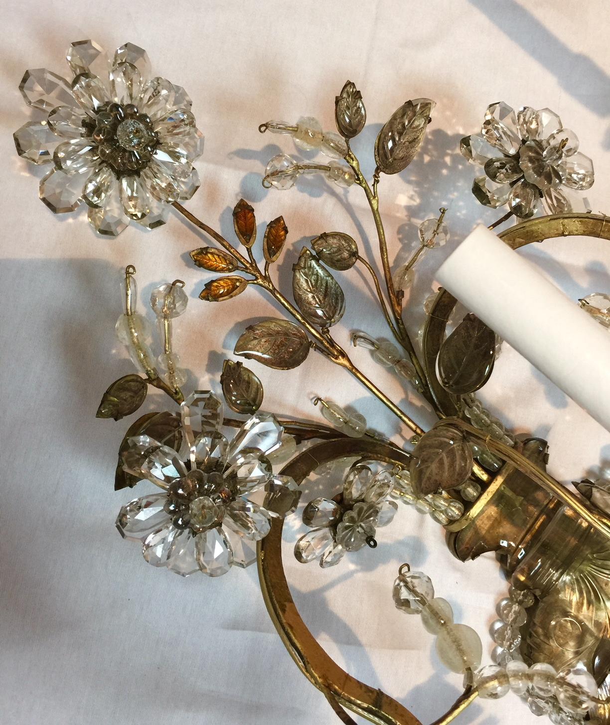 20th Century French Maison Baguès Set of Three Floral Spray Sconces, Electrified For Sale