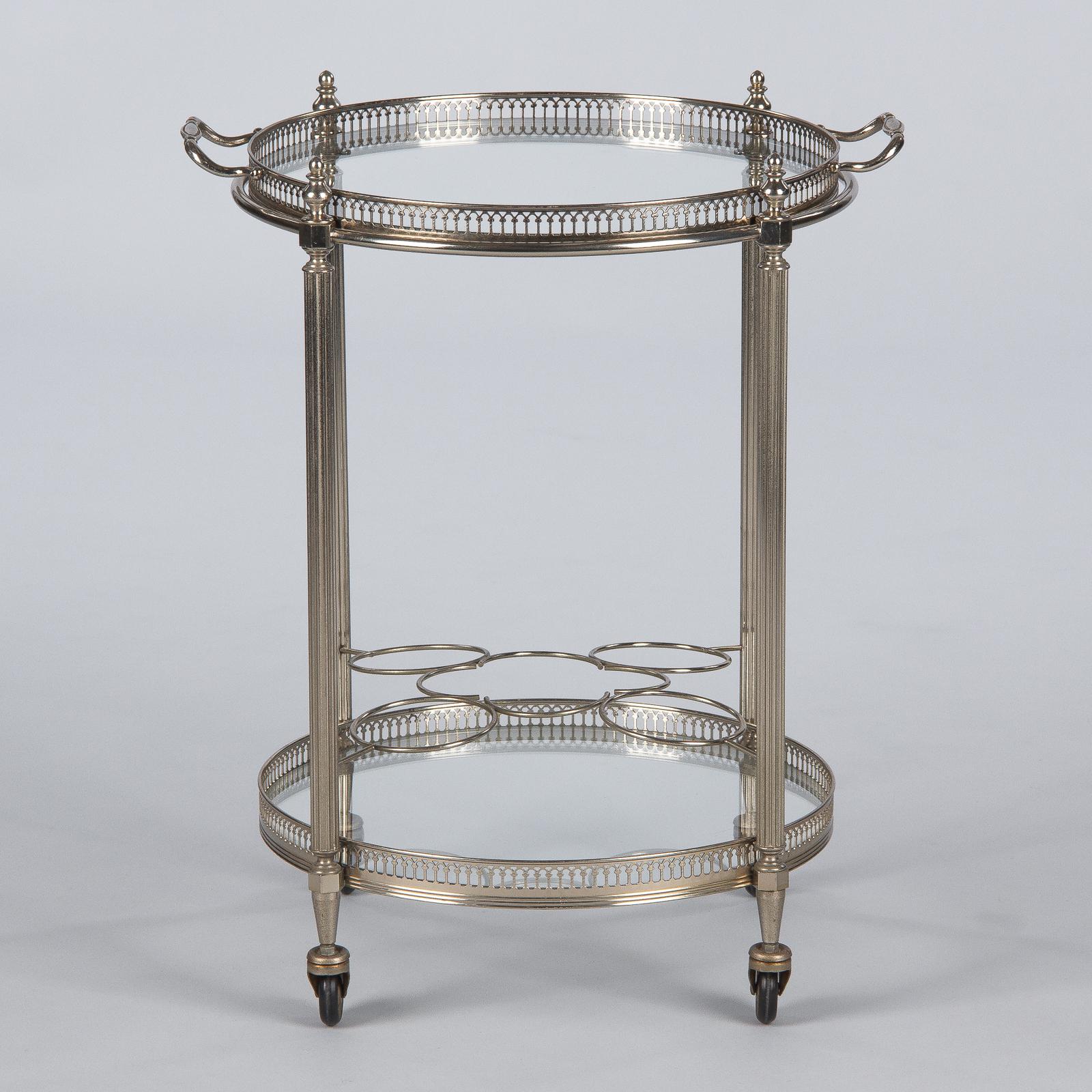 French Silver Metal Bar Cart Attributed to Maison Bagues, 1950s 3