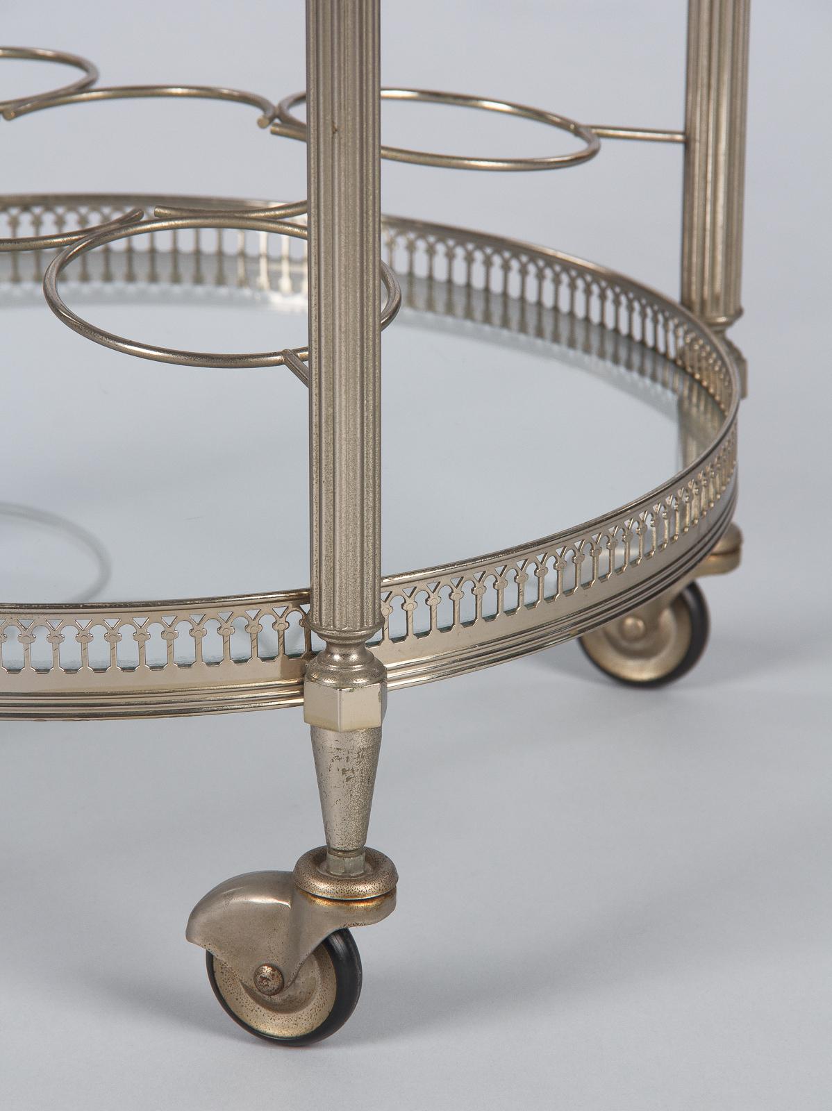 Mid-Century Modern French Silver Metal Bar Cart Attributed to Maison Bagues, 1950s