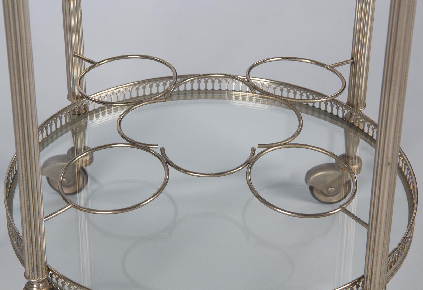 French Silver Metal Bar Cart Attributed to Maison Bagues, 1950s In Good Condition In Austin, TX