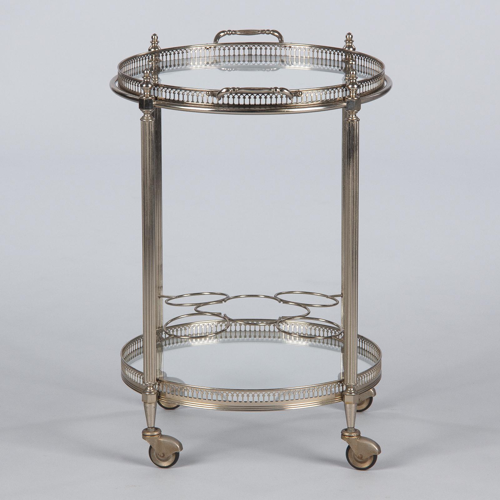 French Silver Metal Bar Cart Attributed to Maison Bagues, 1950s 1