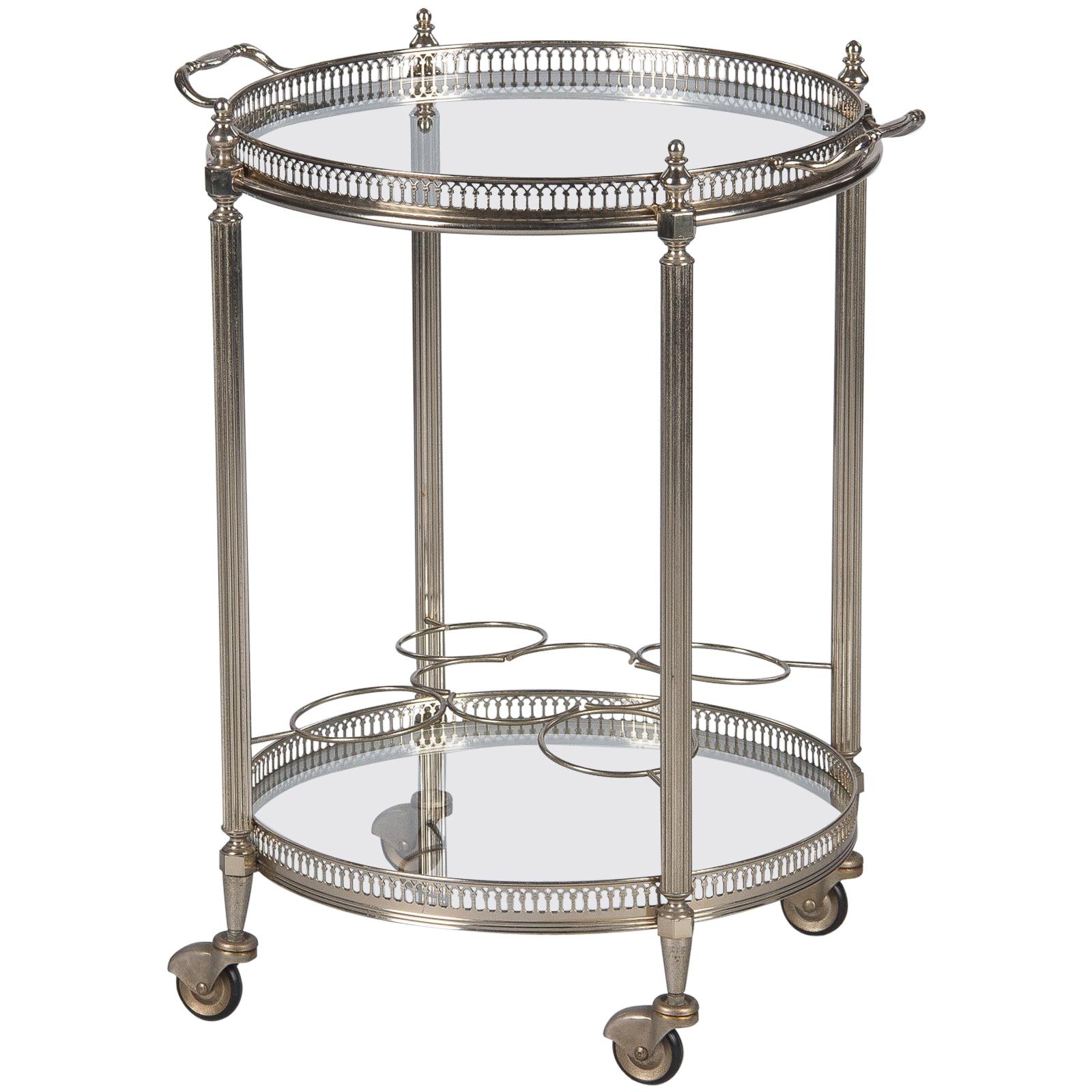 French Silver Metal Bar Cart Attributed to Maison Bagues, 1950s