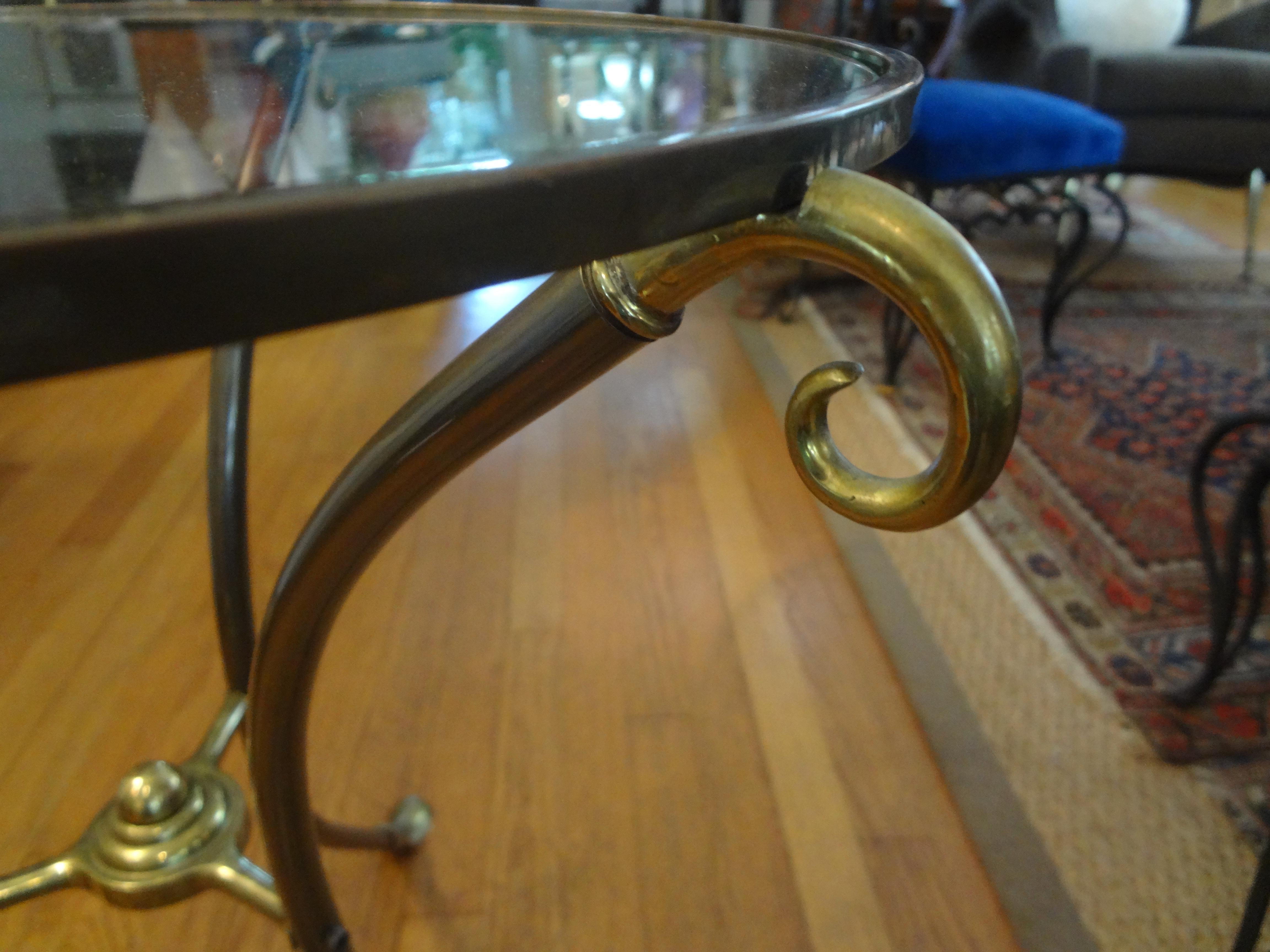 Mid-20th Century French Maison Baguès Style Brass Table or Guéridon with Glass Top