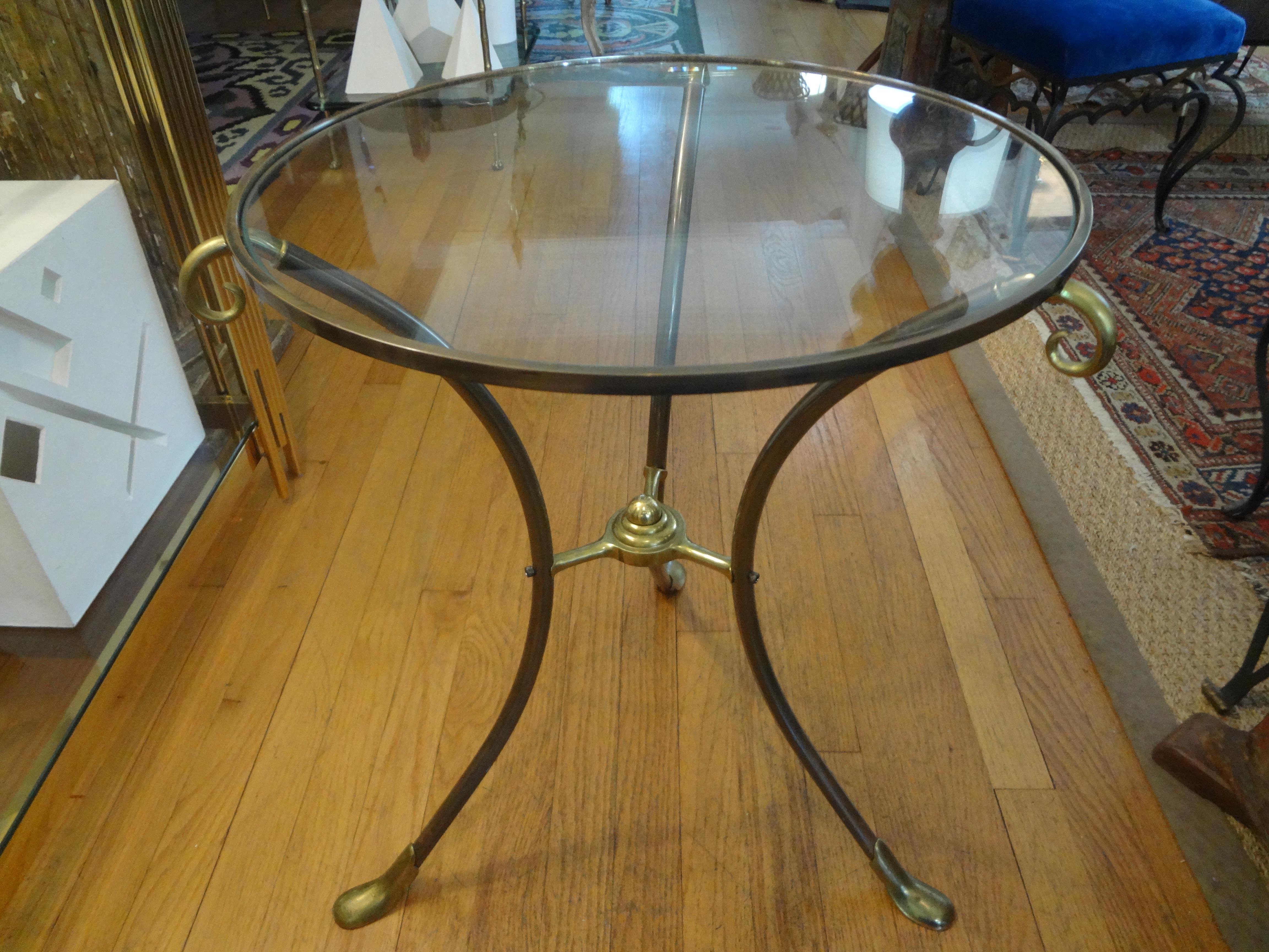 French Maison Baguès Style Brass Table or Guéridon with Glass Top 1