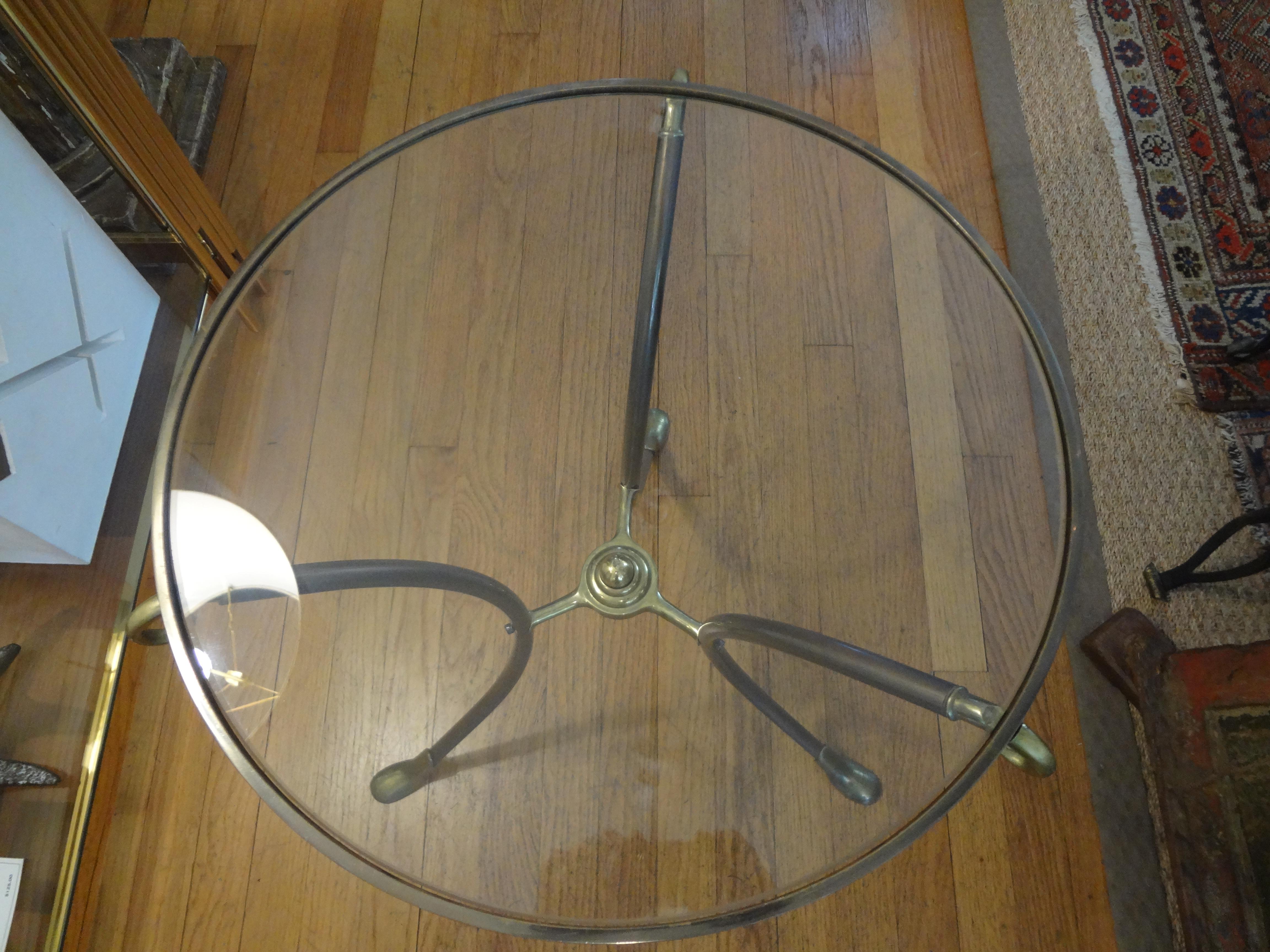 French Maison Baguès Style Brass Table or Guéridon with Glass Top 2