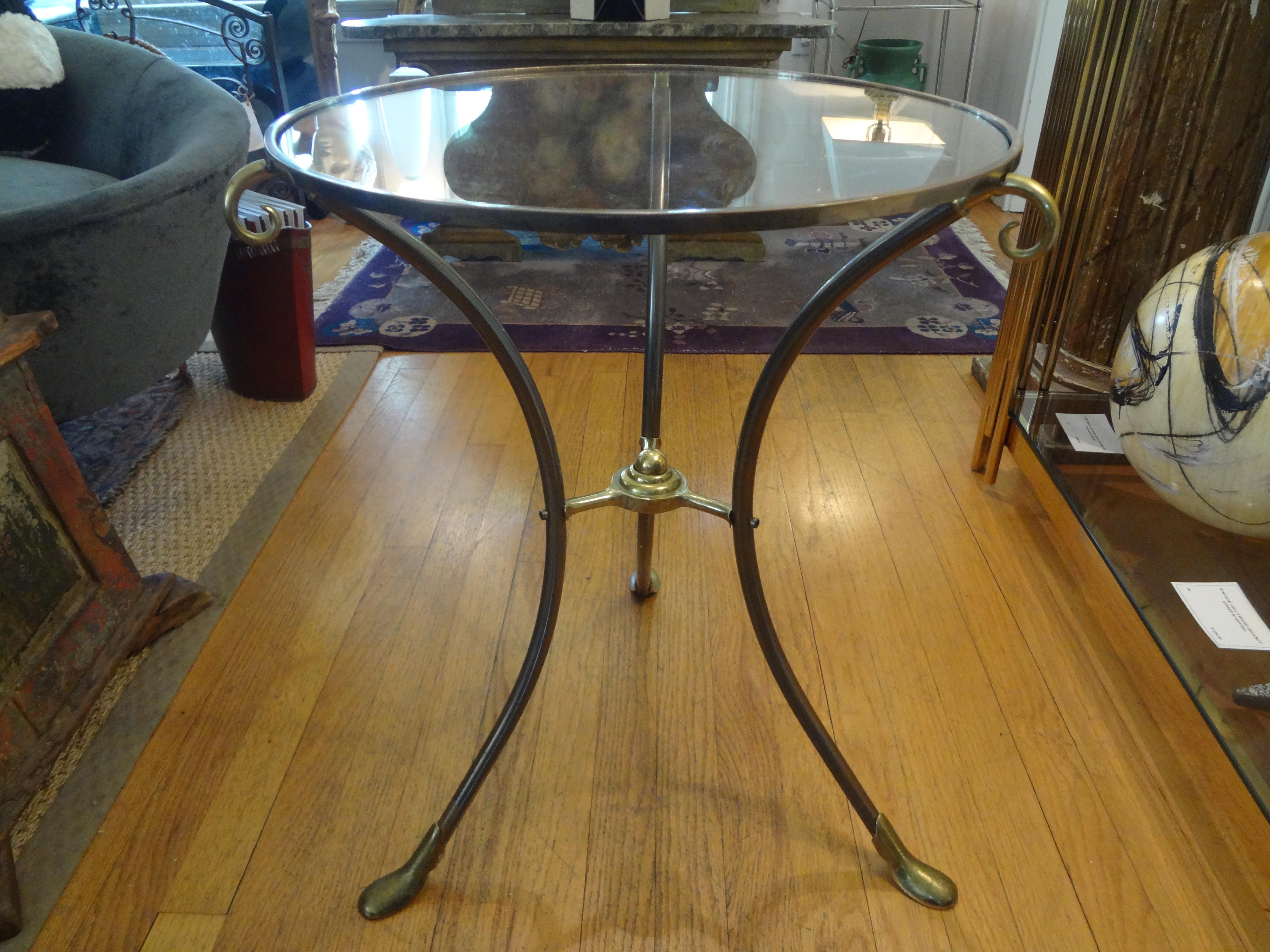 French Maison Baguès Style Brass Table or Guéridon with Glass Top 3
