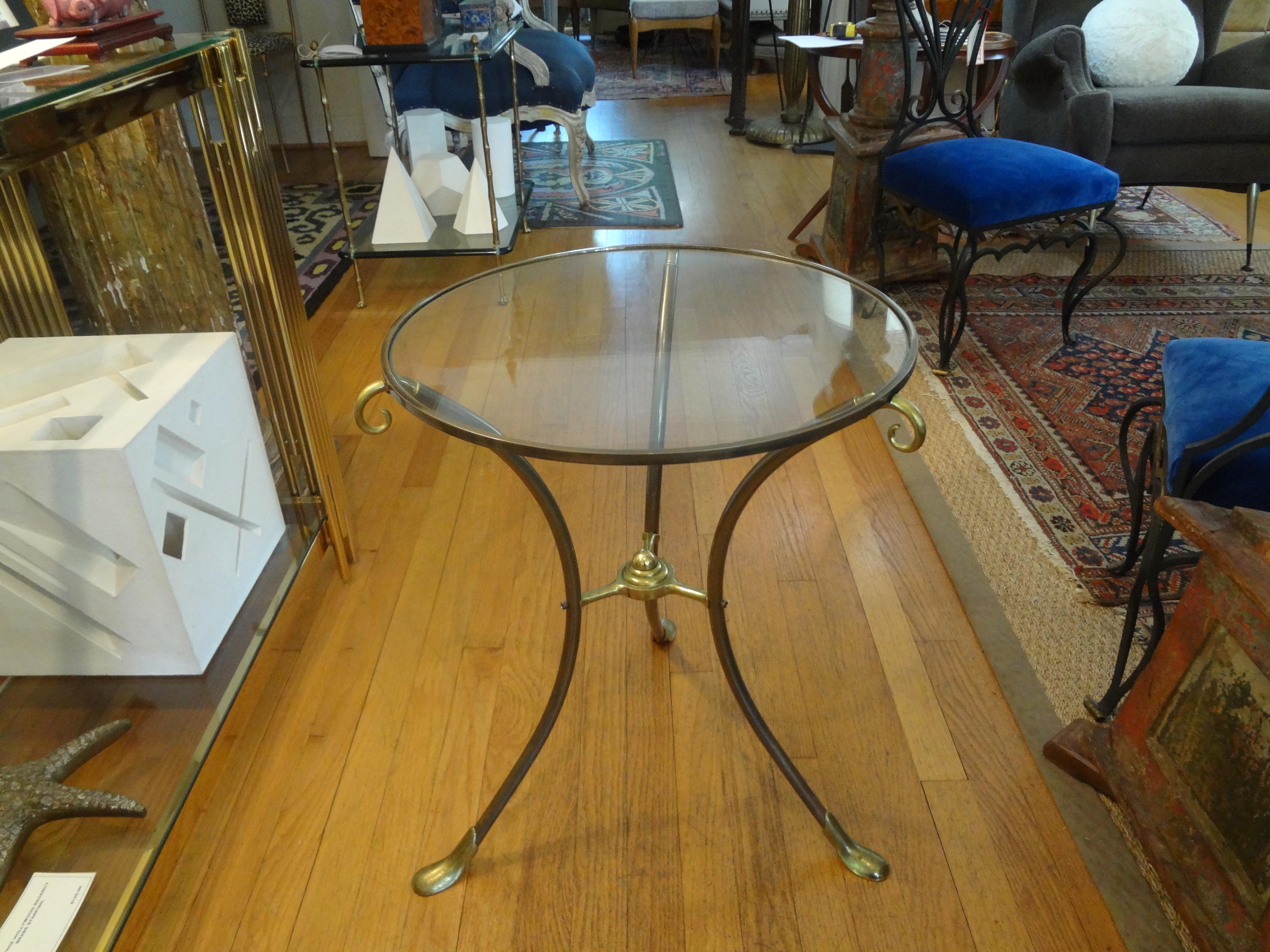 French Maison Baguès Style Brass Table or Guéridon with Glass Top 4