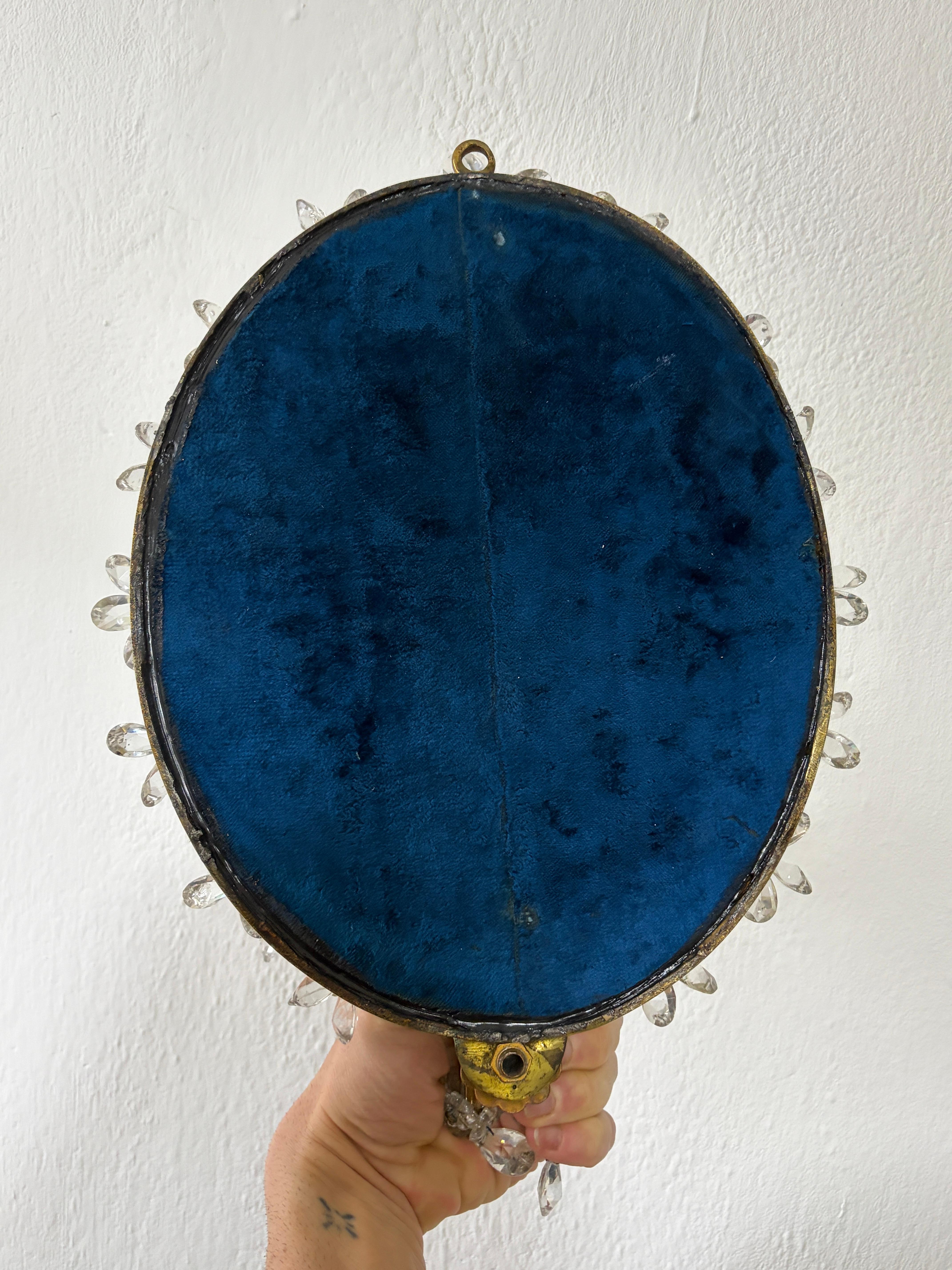 French Maison Bagues Style Crystal Flower Mirror Sconces Murano Glass Prisms OLD en venta 1