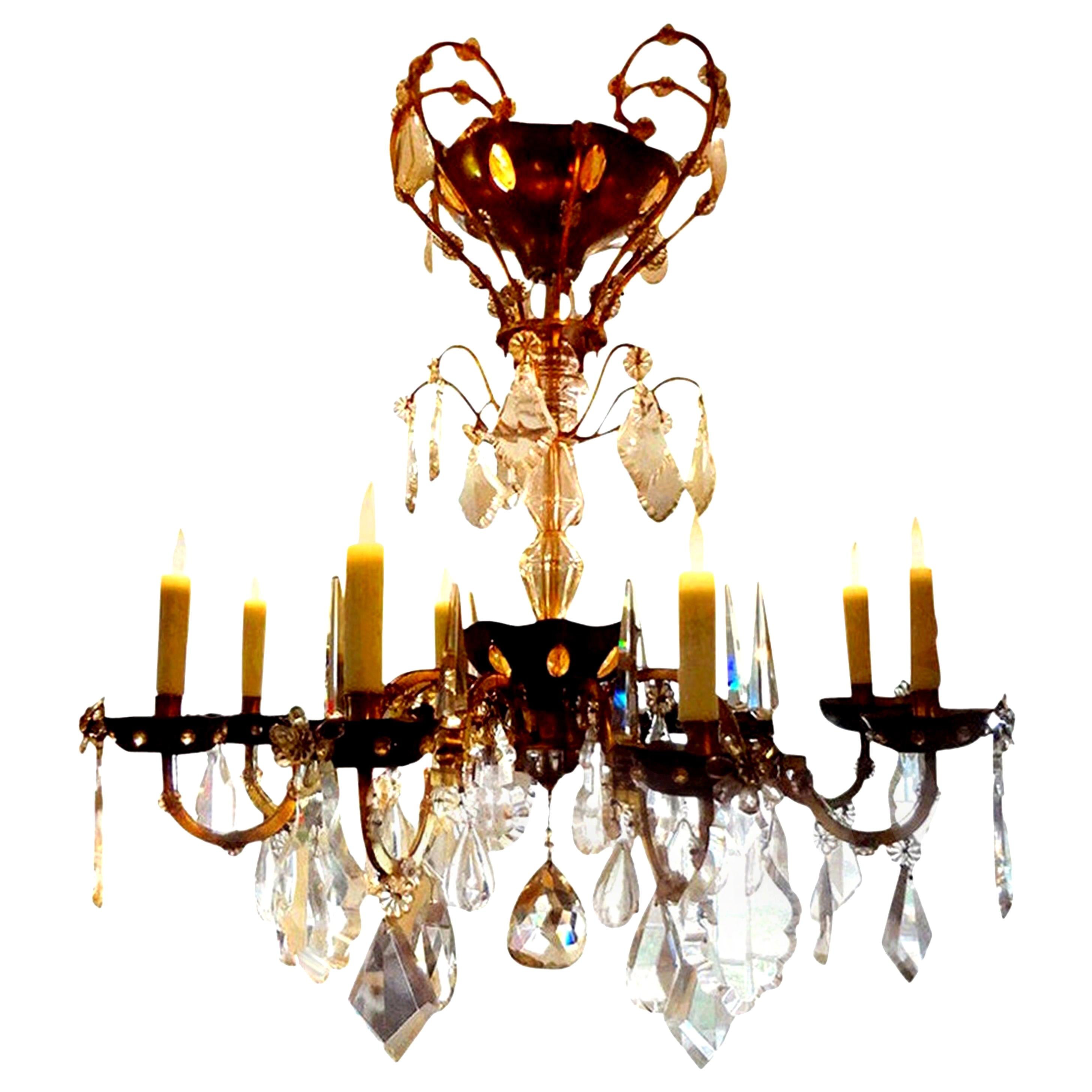 French Maison Baguès Style Eight-Light Crystal Chandelier