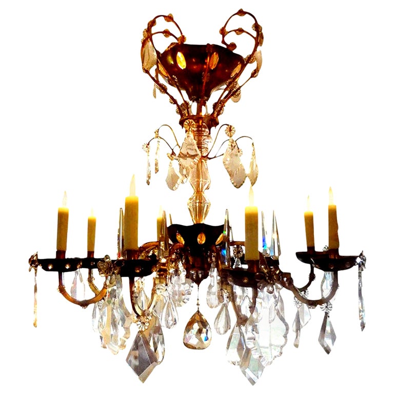 French Maison Baguès Style Eight-Light Crystal Chandelier For Sale