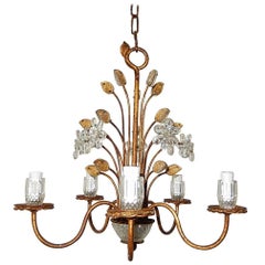 French Maison Baguès Style Flowers and Leaves Gold Chandelier
