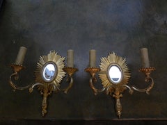 French Maison Baguès Attributed Gilt Bronze Sunburst Sconces