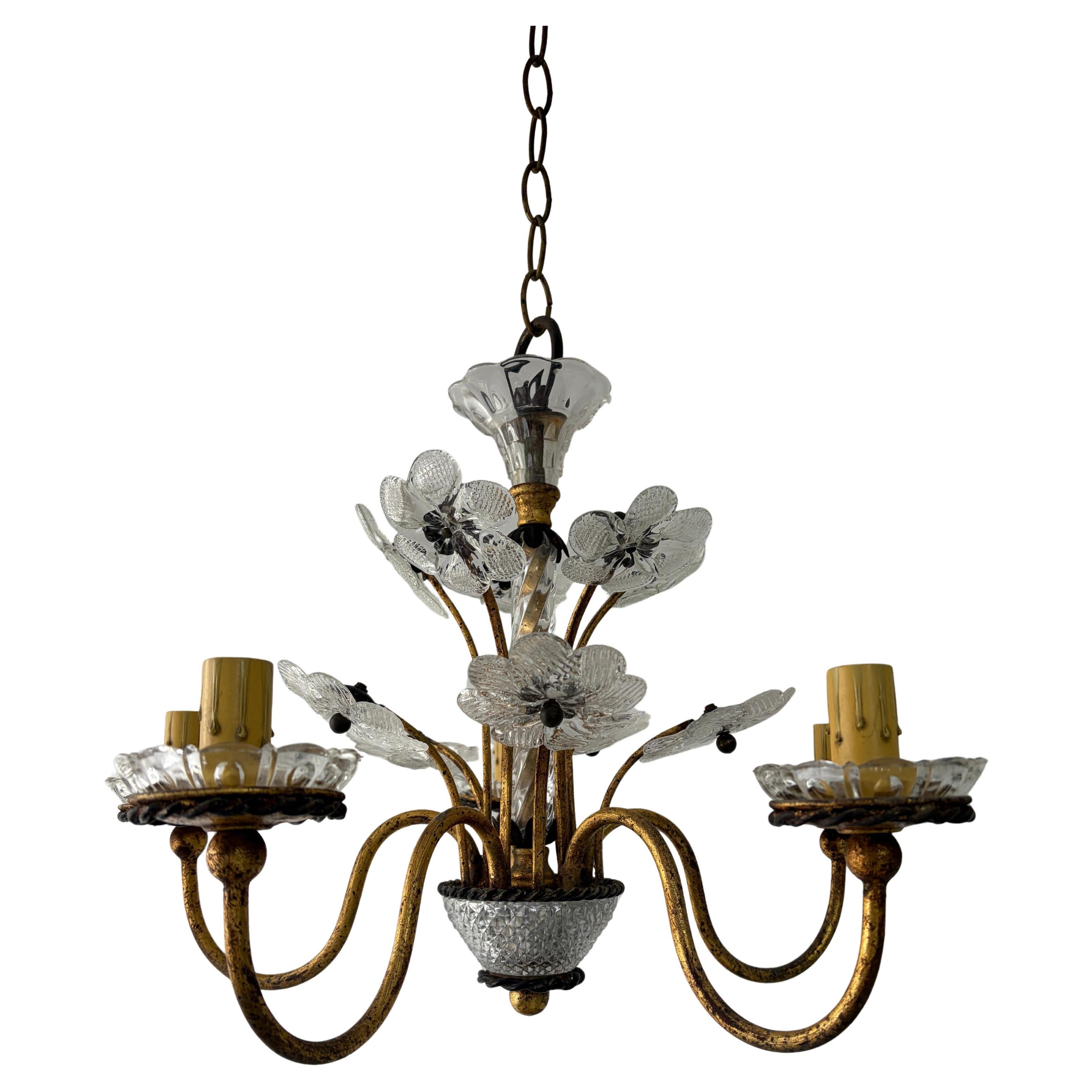 French Maison Bagues Style Murano Flowers Crystal Chandelier Rare c 1950 im Angebot
