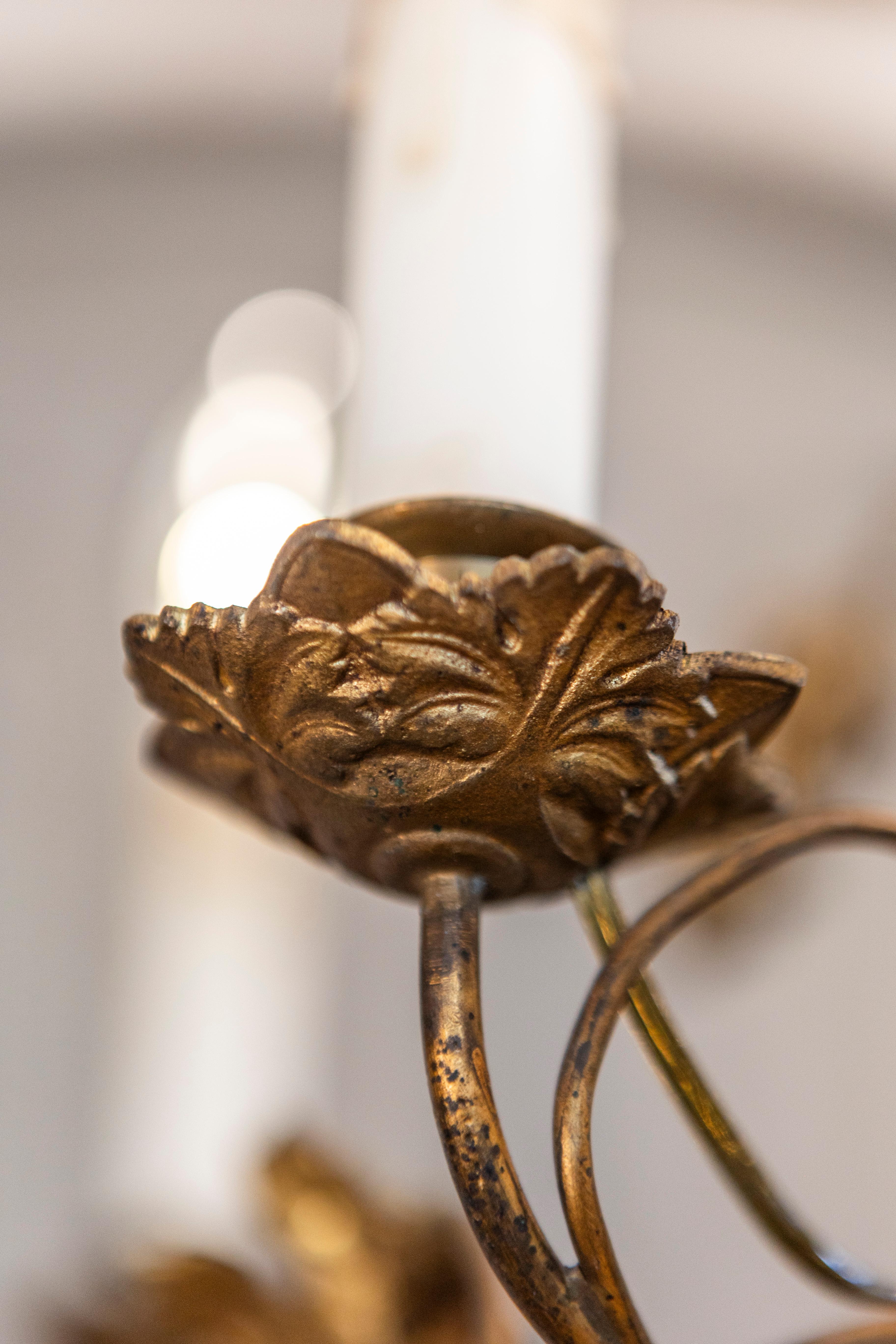 French Maison Charles Inspired Gilt Metal Four-Light Chandelier with Flowers For Sale 6
